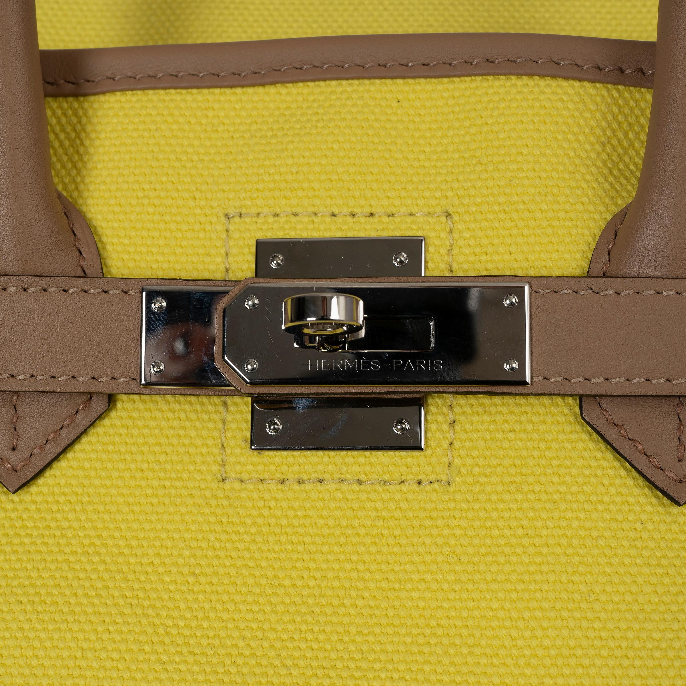 HERMES Chai & Citron Swift & Toile Goeland BIRKIN 35 CARGO Bag Phw 2