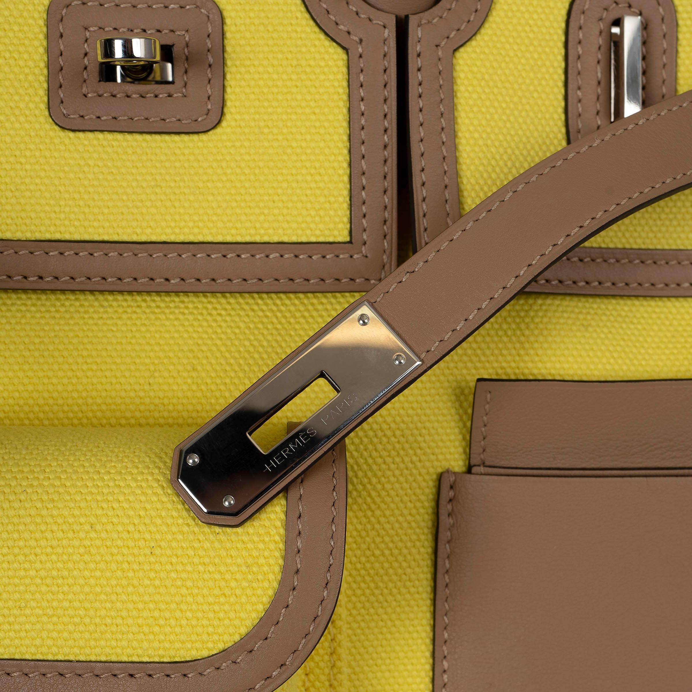 HERMES Chai & Citron Swift & Toile Goeland BIRKIN 35 CARGO Bag Phw 3