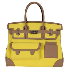 HERMES Chai & Citron Swift & Toile Goeland BIRKIN 35 CARGO Bag Phw