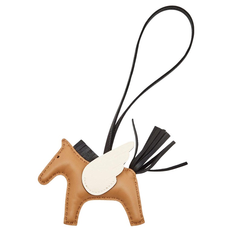 Hermes Milo Lambskin Grigri Rodeo Pegase Horse Bag Charm mm Sesame Black Nata