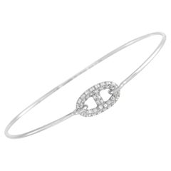 Hermès Chain D'ancre 18K White Gold Diamond Bangle Bracelet