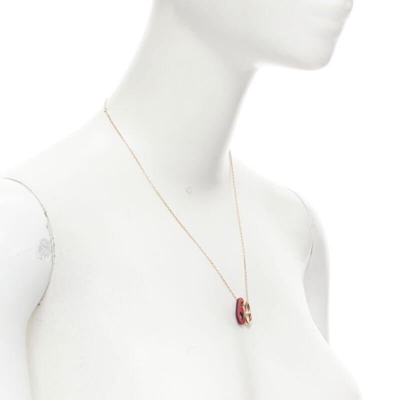 Women's HERMES Chain D'ancre rose gold plated pink leather pendant short necklace For Sale