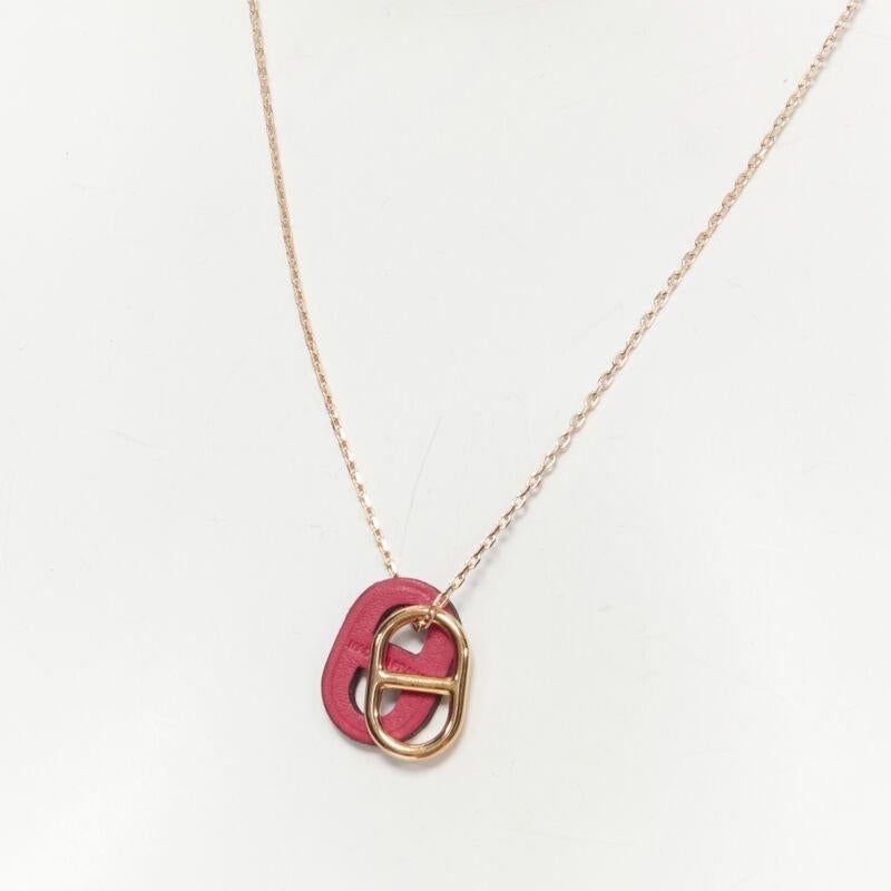 HERMES Chain D'ancre rose gold plated pink leather pendant short necklace For Sale 2