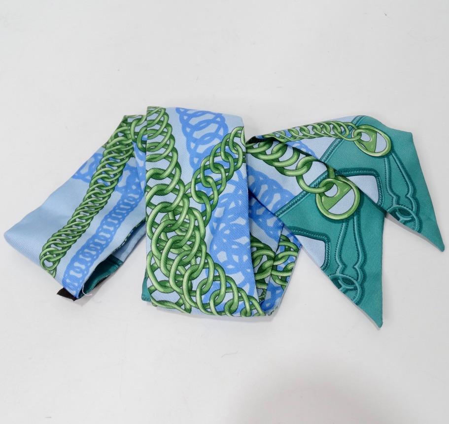 Super fun vintage Hermes green and blue scarf. There are so many ways to style this beauty, wear it as a choker with your Louis Vuitton scarf ring or as a scarf tied over your favorite Chanel blouse. The possibilities are truly endless! The scarf
