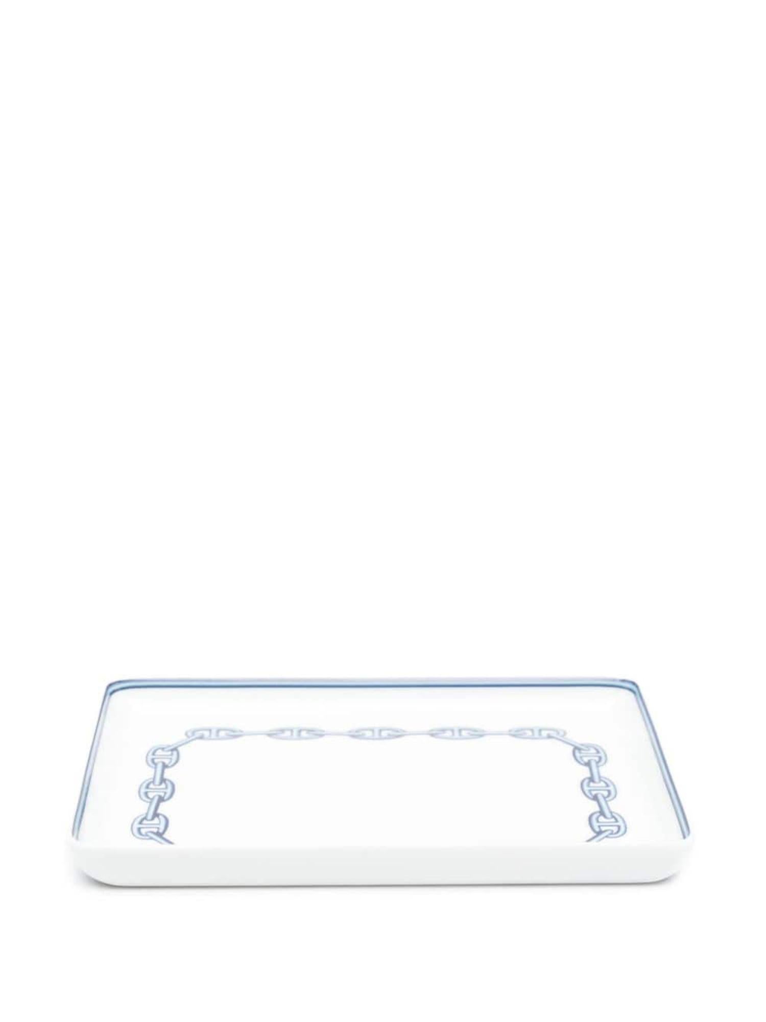 Hermes Chaine D Ancre Blue Porcelain Ashtray Organizer Blanco en venta