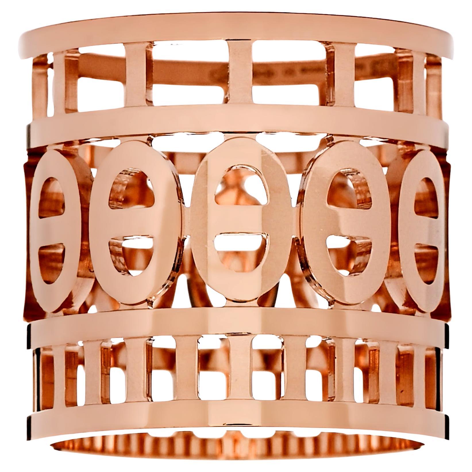 Hermes Chaine d'Ancre Divine 18k Rose Gold Band Ring Sz 5 1/2 en vente
