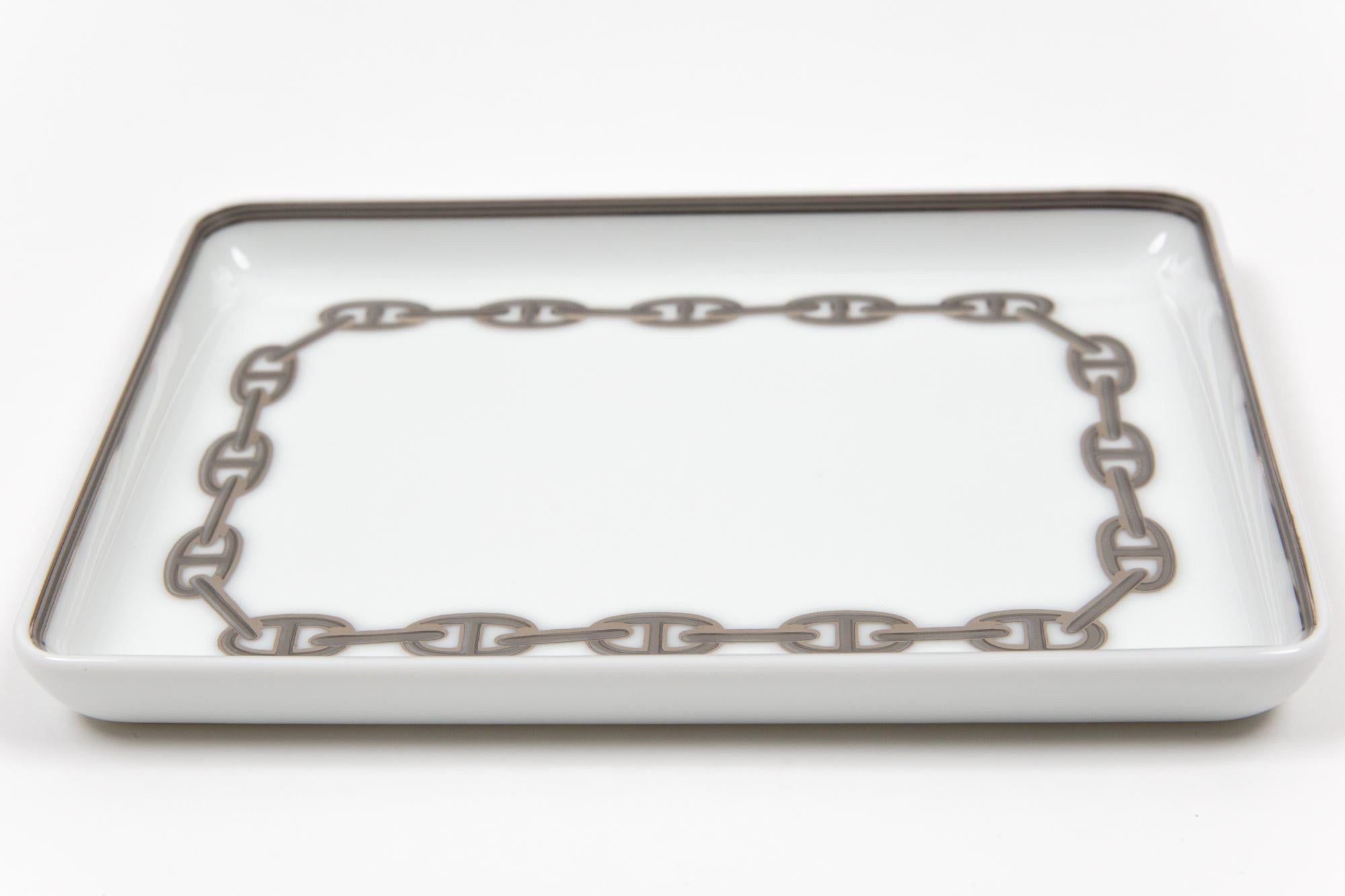 Organizador cenicero de porcelana Hermes Chaine D Ancre Gris en venta