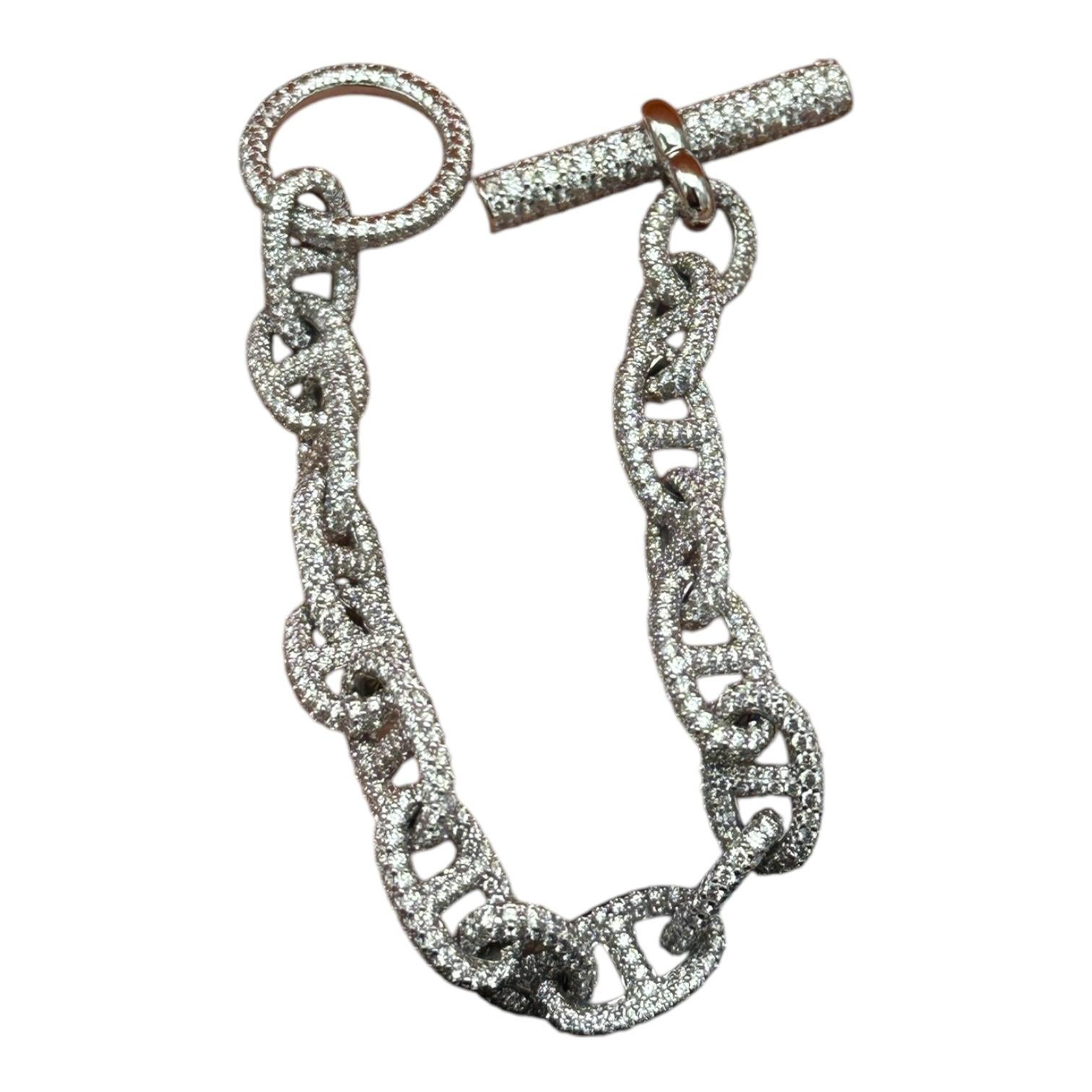 Hermes 18k 13.71 carat diamond  Chaine D'Anche Bracelet in brand new condition with box and bag. 
Hallmarked with Hermes designer signature, french eagle head, reference number, made in Italy, AU 750.
The Bracelet measures 8 inches which includes