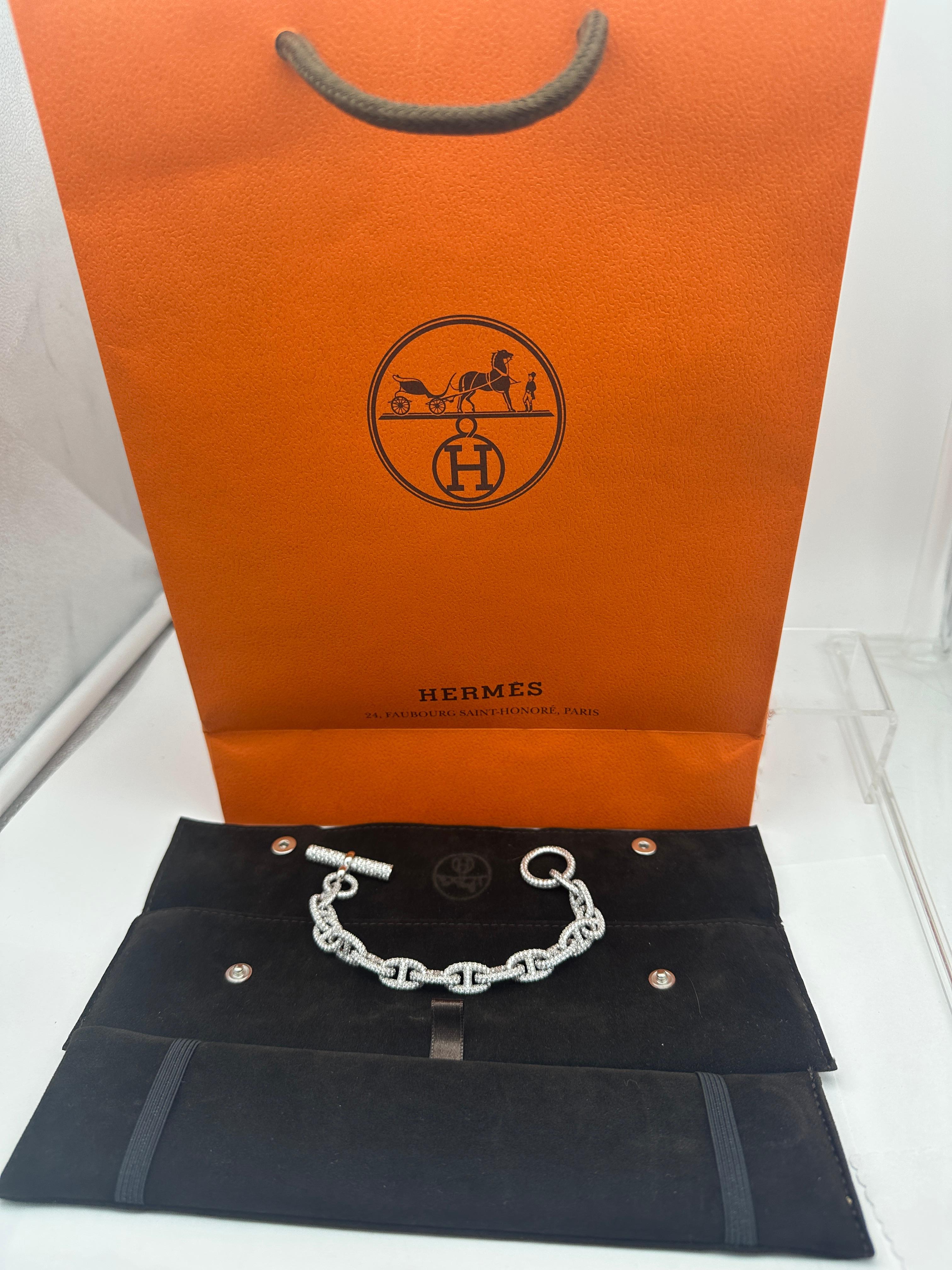 Round Cut Hermes Chaine D'Ancre 13.71 Carat Diamond Link 18k Bracelet $130K Brand New