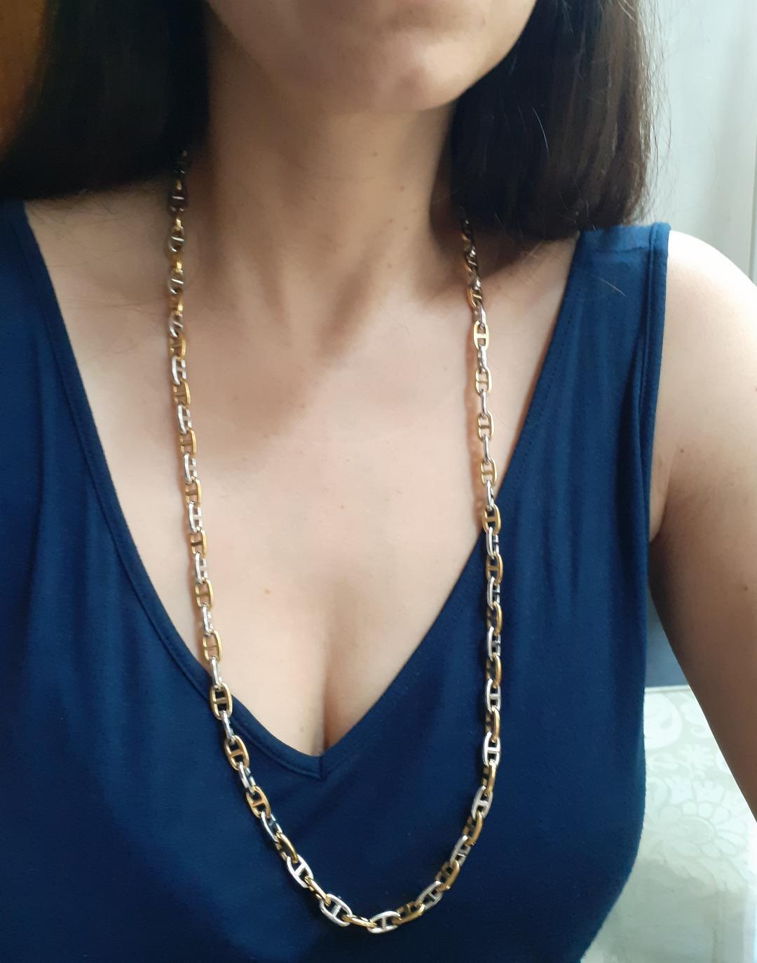 Hermès Chaîne d'Ancre 18 Karat Yellow and White Gold Necklace In Good Condition In London, GB