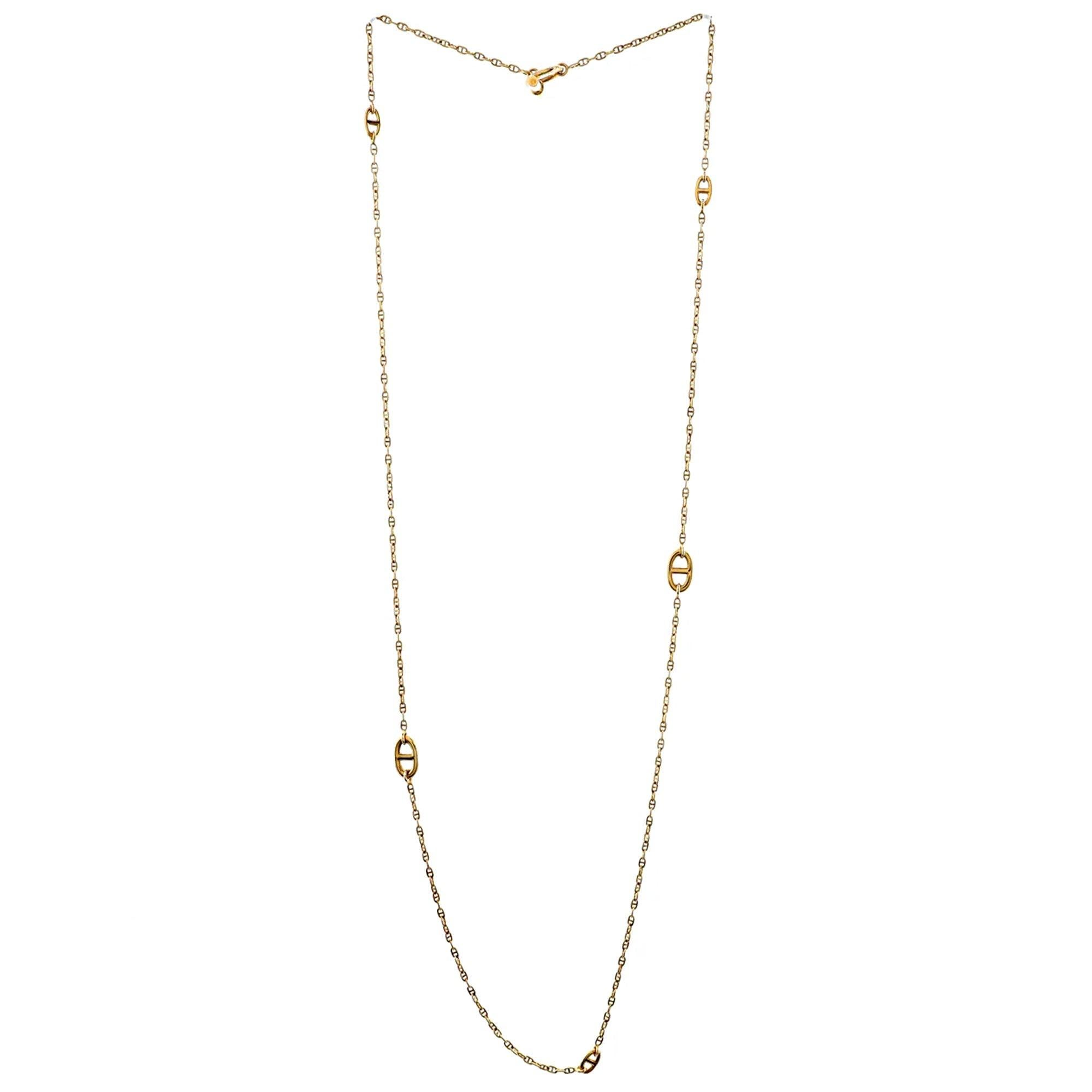Hermes Chaine d'Ancre 18k Gold Sautoir Necklace en Excelente estado para la venta en Feasterville, PA