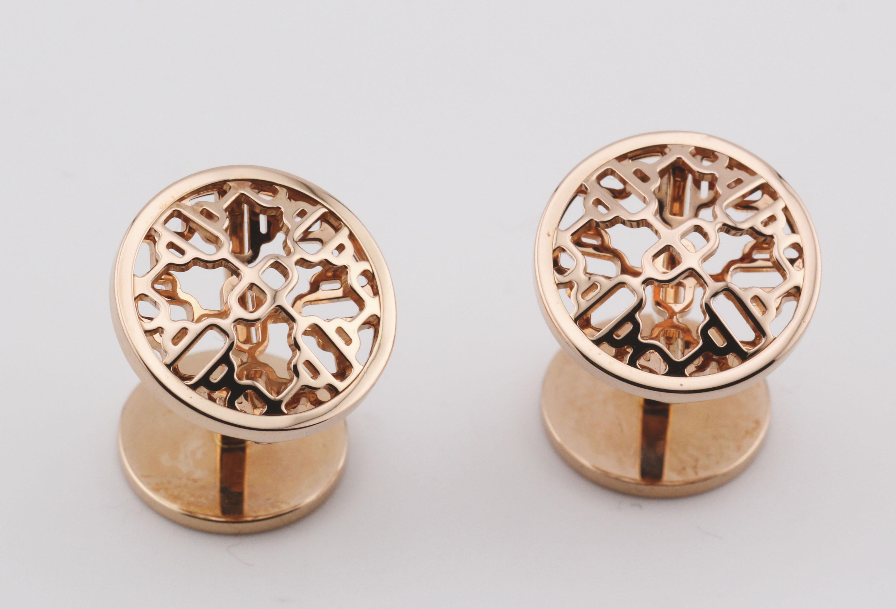 Boutons de manchette Hermes Chaine D'Ancre Or Rose 18k Bon état - En vente à Simpsonville, SC