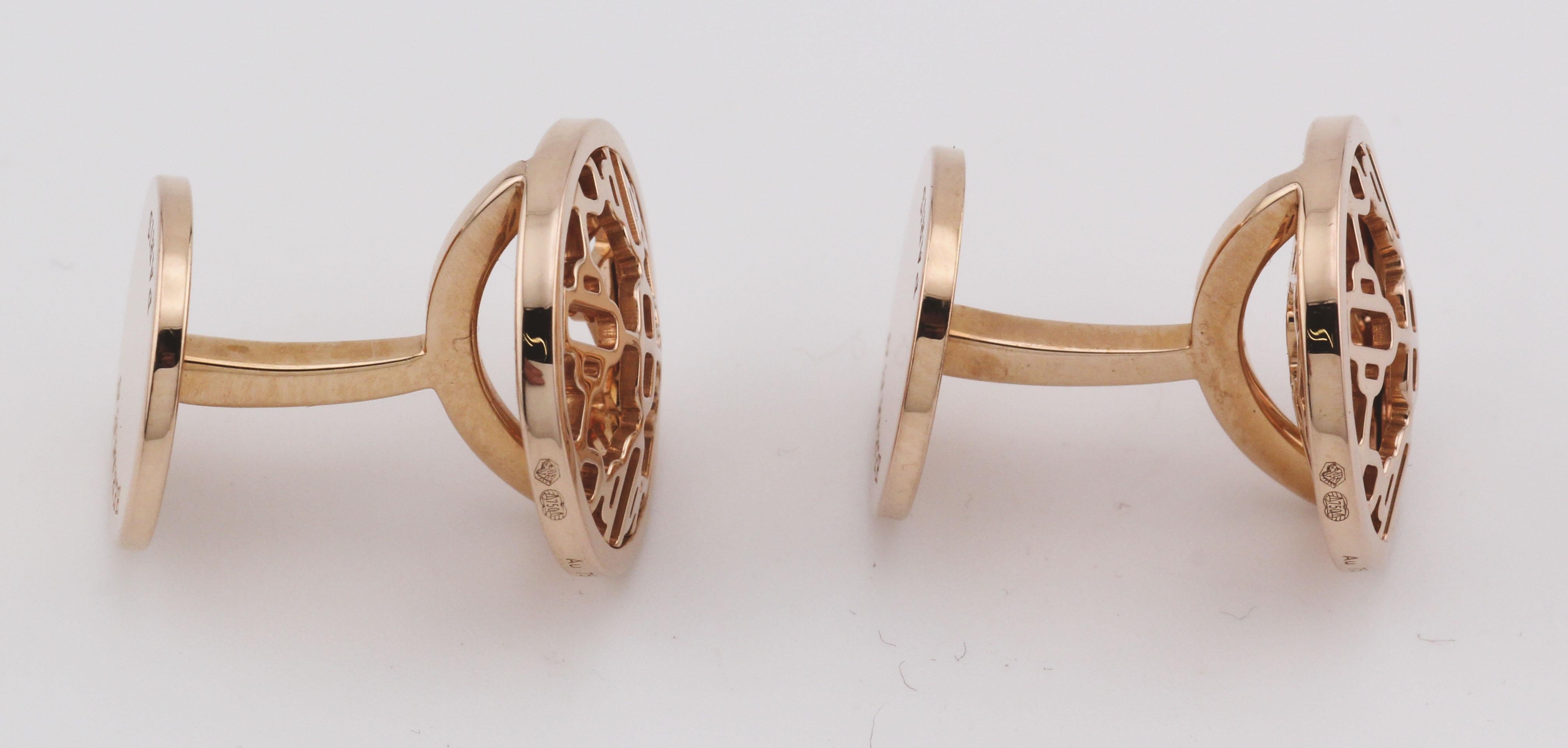 Boutons de manchette Hermes Chaine D'Ancre Or Rose 18k Pour hommes en vente
