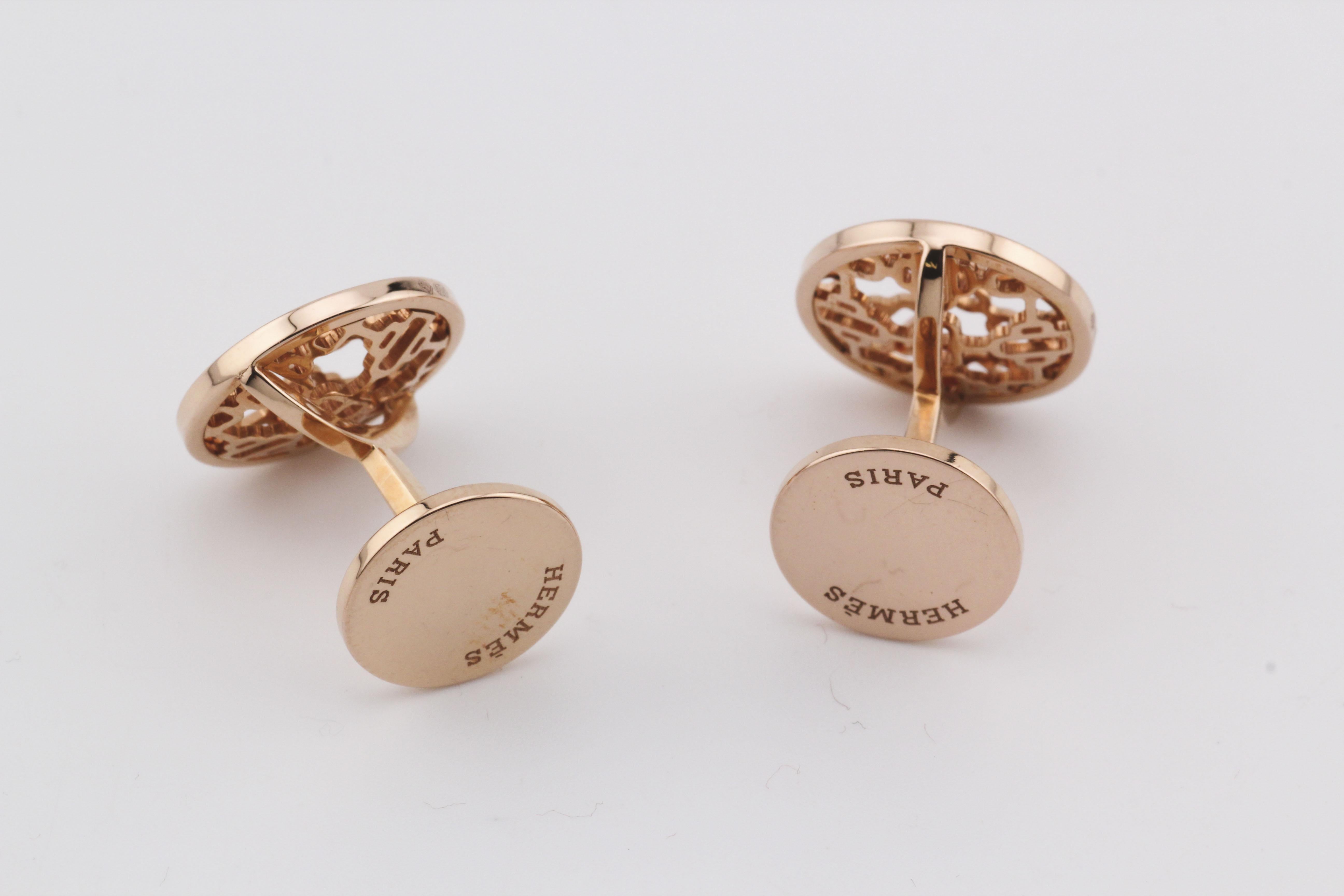 Boutons de manchette Hermes Chaine D'Ancre Or Rose 18k en vente 1