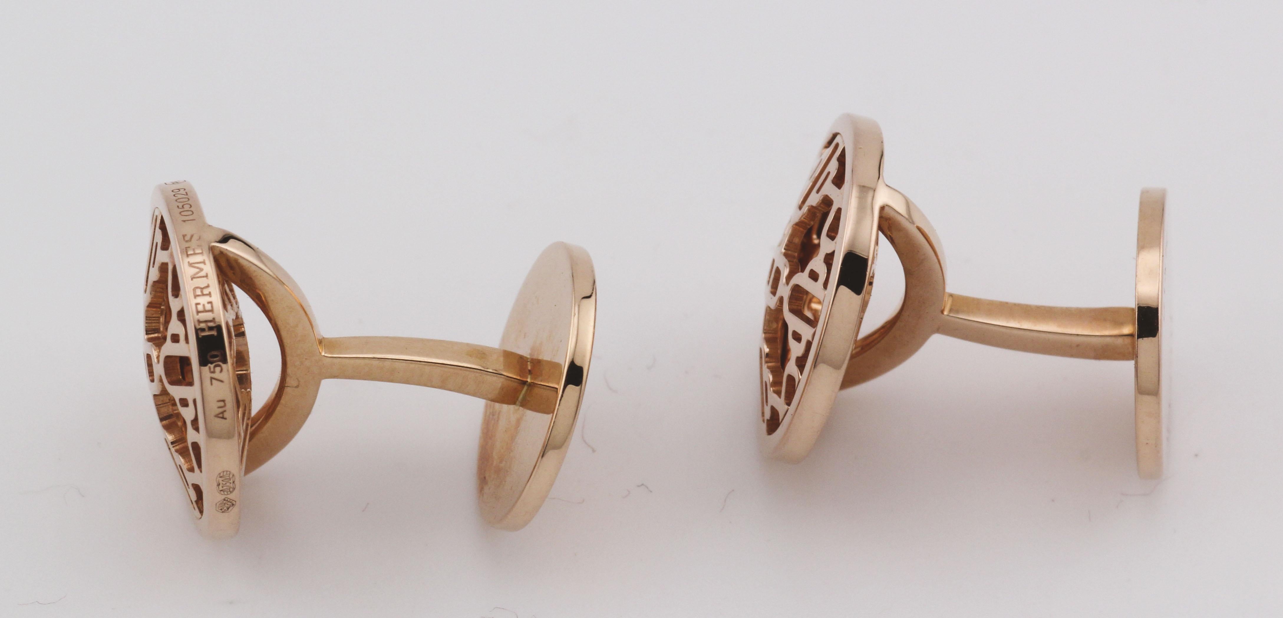 Boutons de manchette Hermes Chaine D'Ancre Or Rose 18k en vente 2