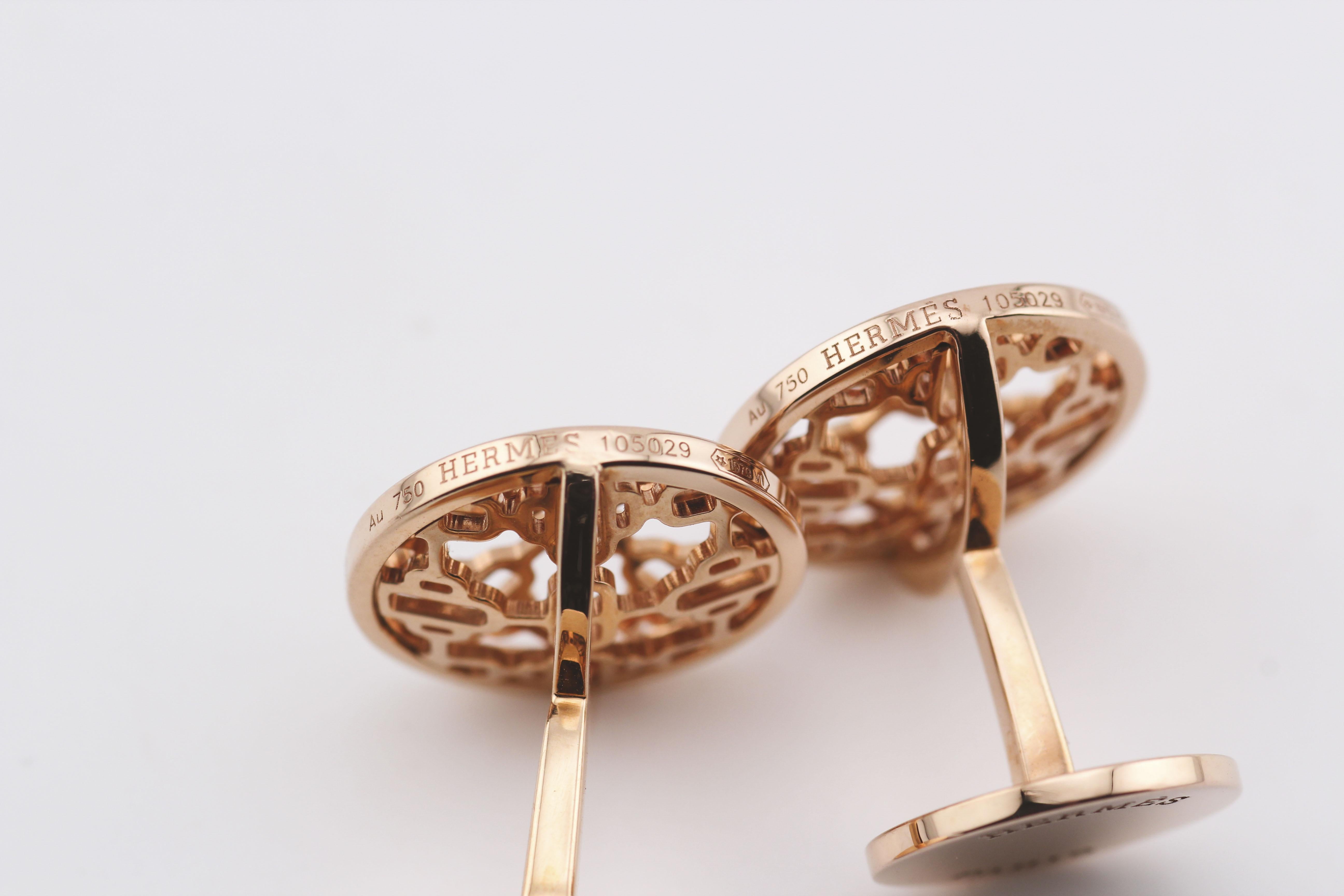 Boutons de manchette Hermes Chaine D'Ancre Or Rose 18k en vente 3