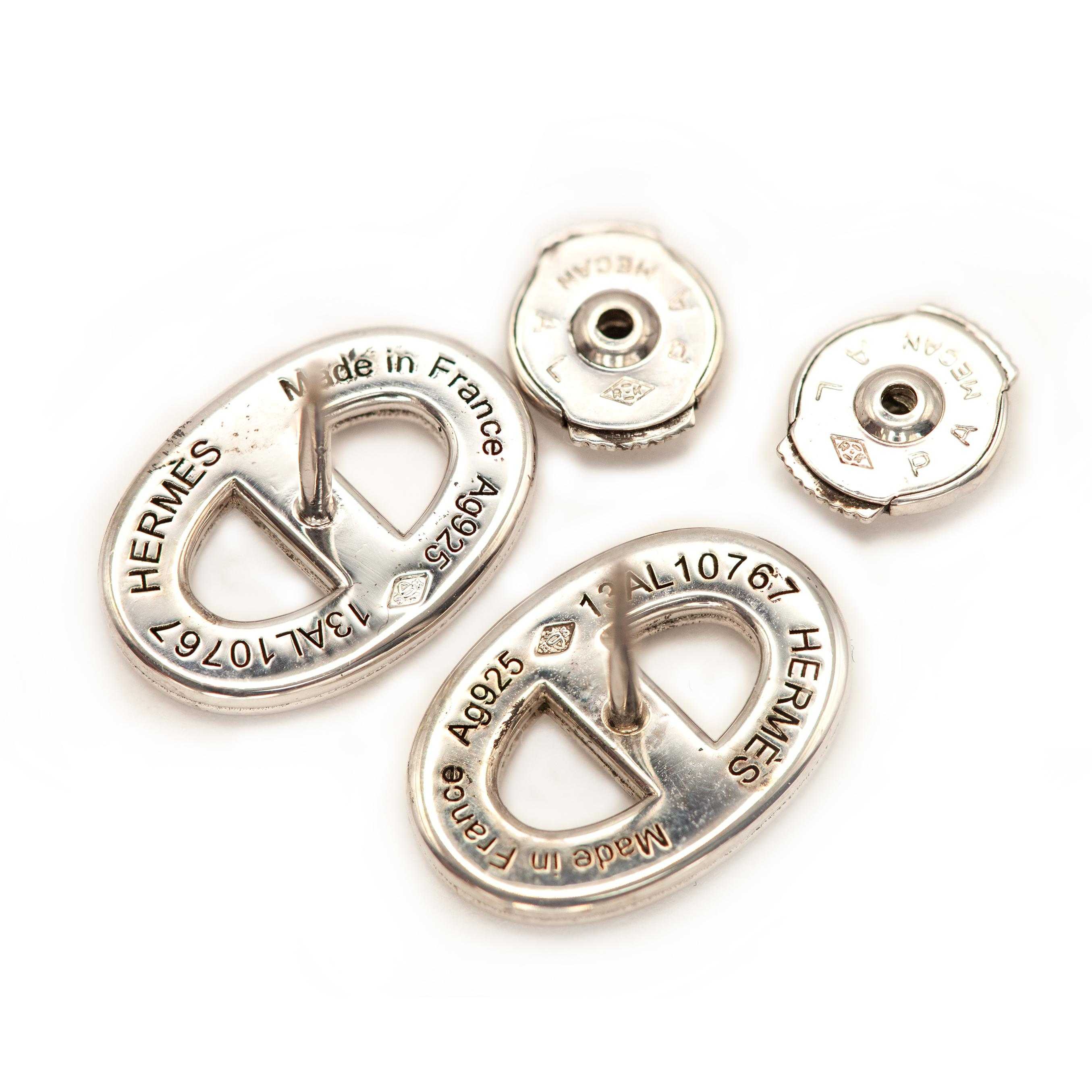 Pendientes Hermès Chaine d'Ancre 24 de plata de ley Moderno