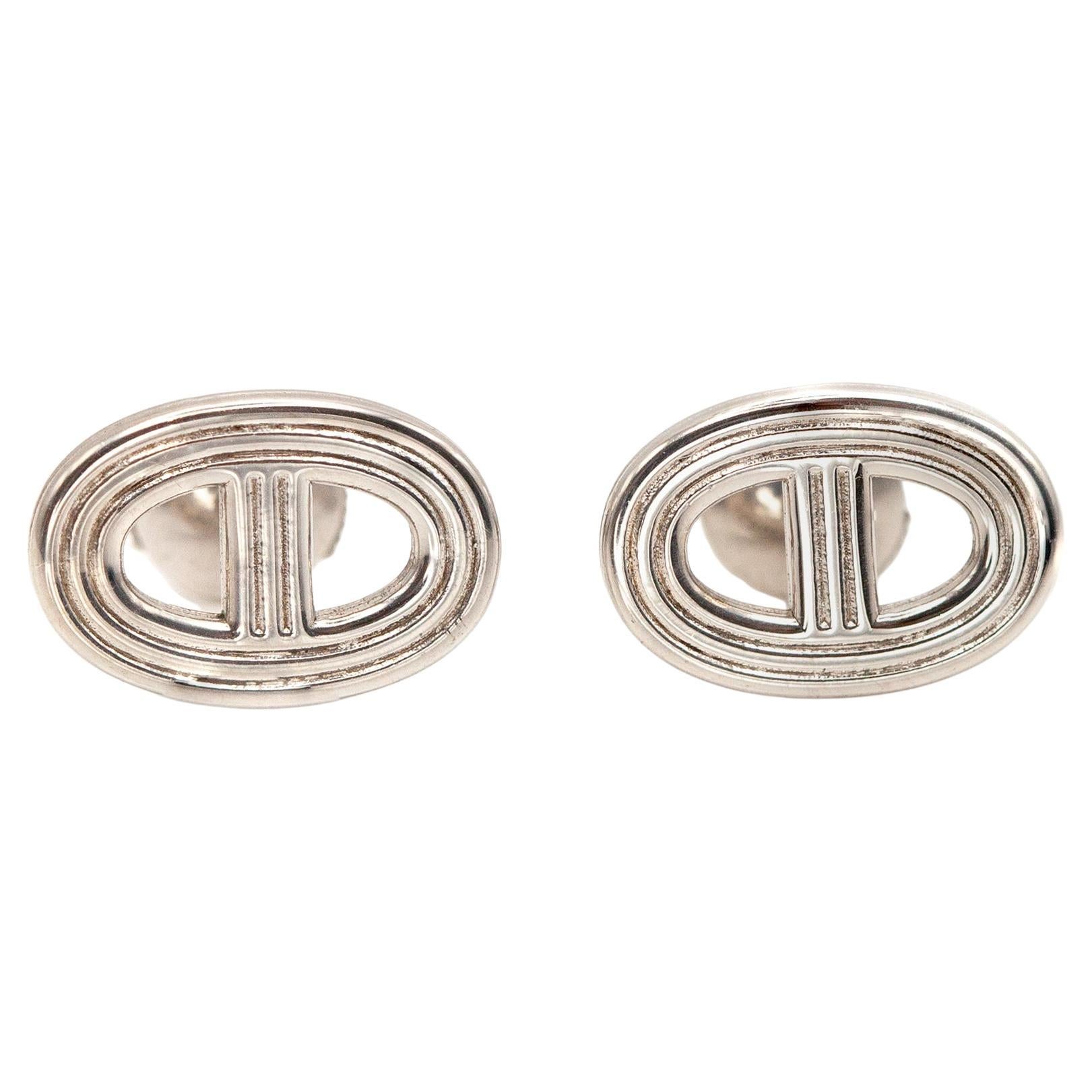 Pendientes Hermès Chaine d'Ancre 24 de plata de ley