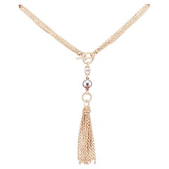 Hermes Chaine D'Ancre Black Pearl Diamond 18k Rose Gold Sautoir Tassel Necklace