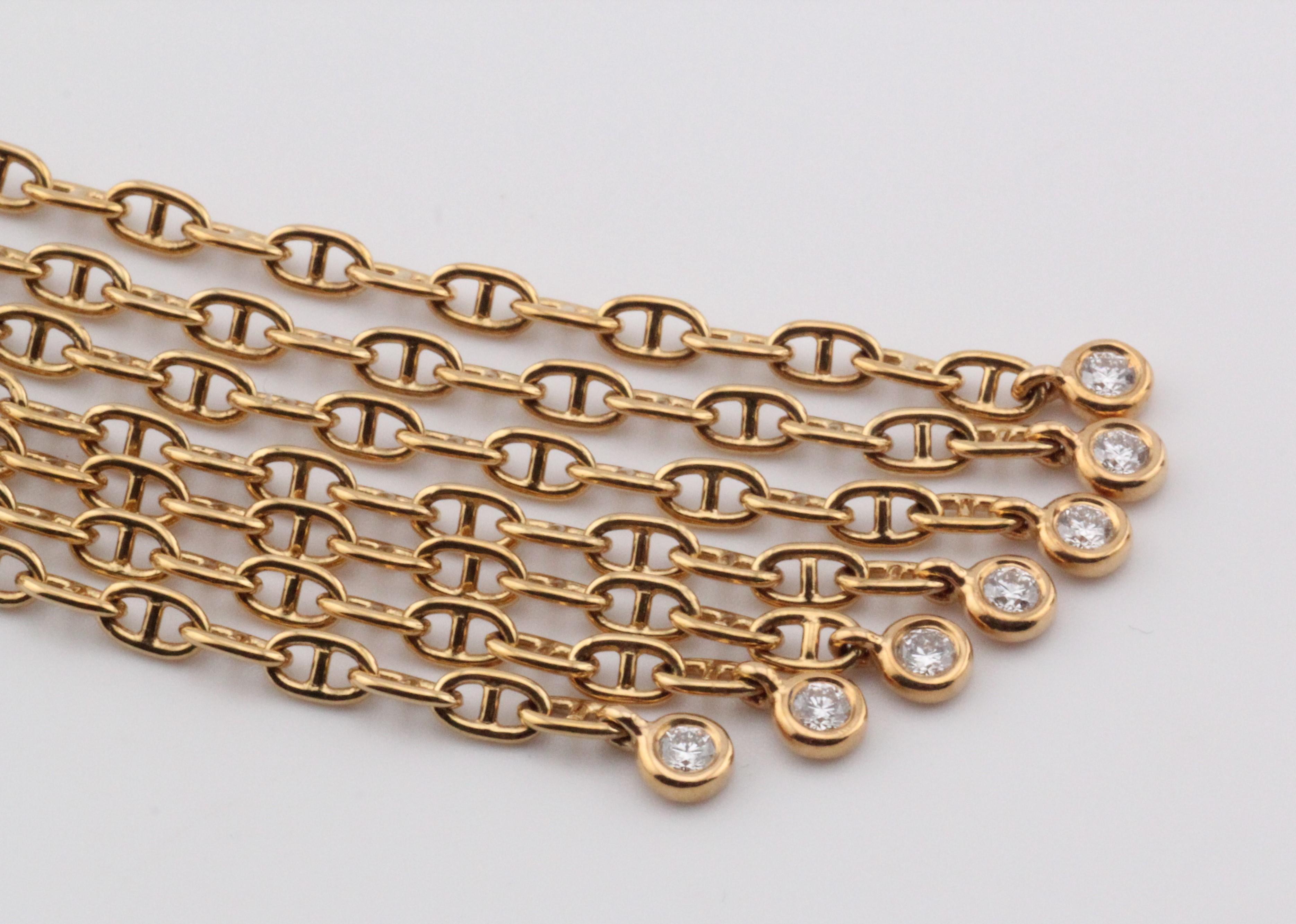 HERMES Chaine D'Ancre Calypso Große Ohrringe mit Fransen und Diamanten aus 18k Gold im Zustand „Gut“ in Simpsonville, SC