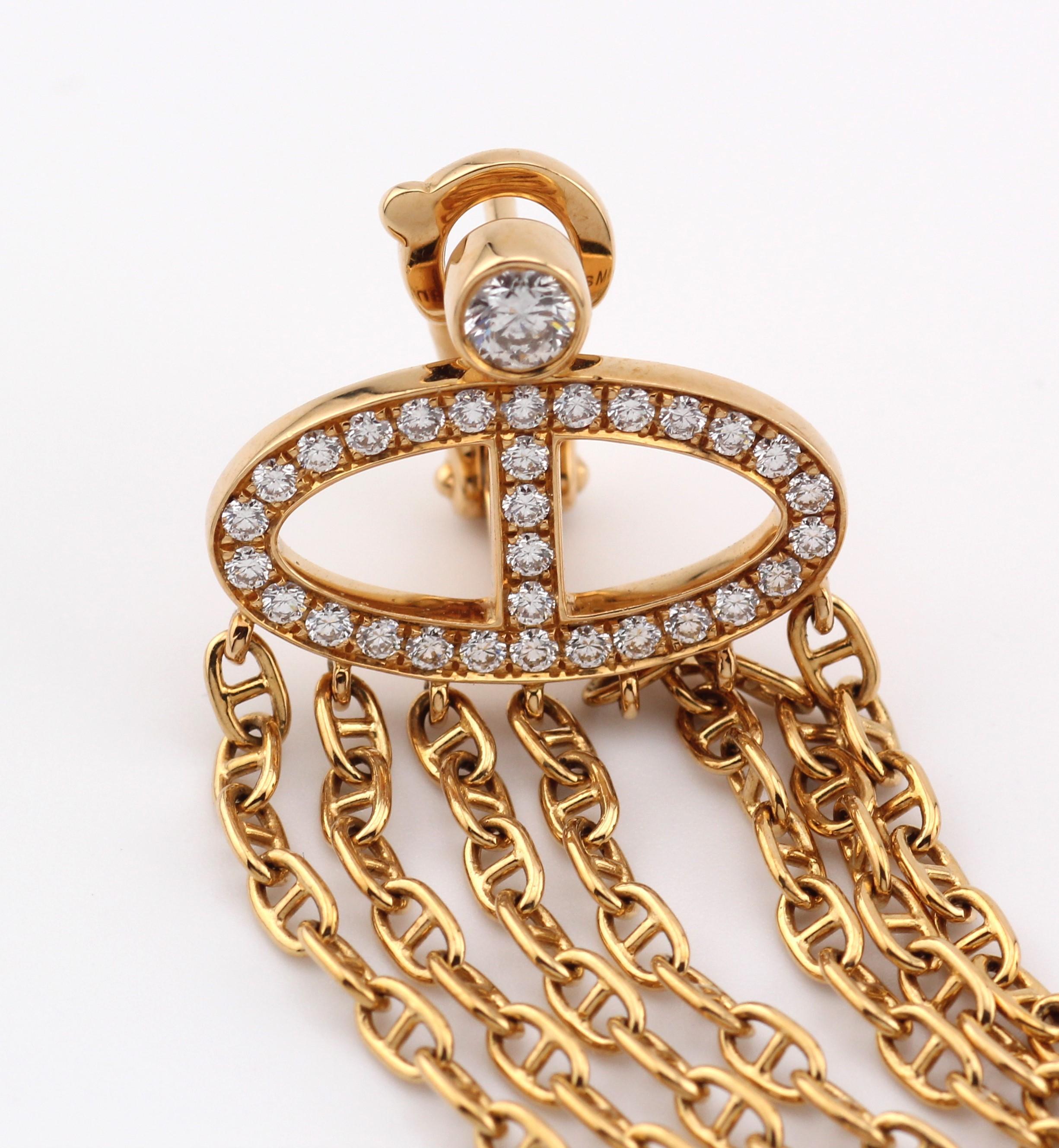 HERMES Chaine D'Ancre Calypso Große Ohrringe mit Fransen und Diamanten aus 18k Gold Damen