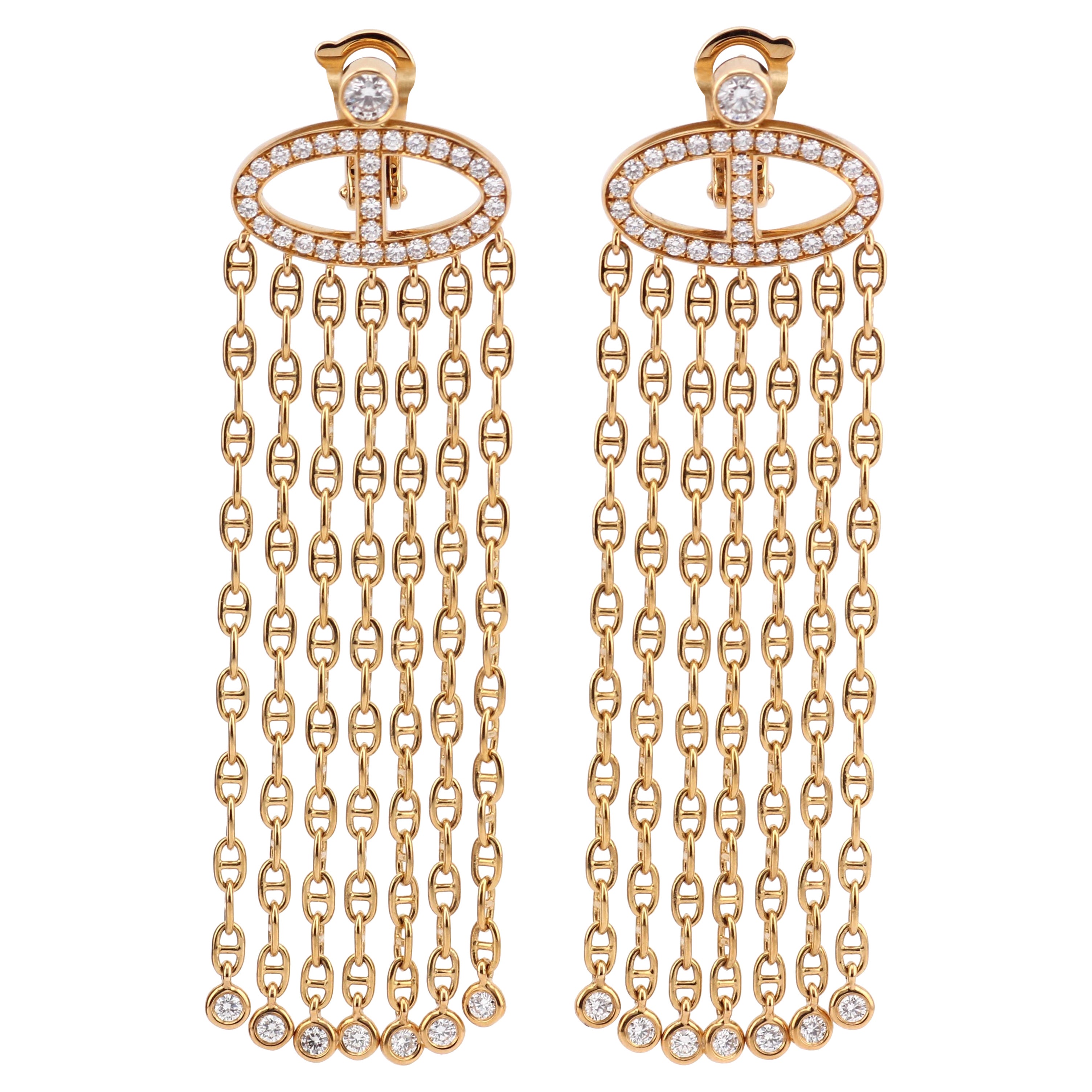 HERMES Chaine D'Ancre Calypso Große Ohrringe mit Fransen und Diamanten aus 18k Gold
