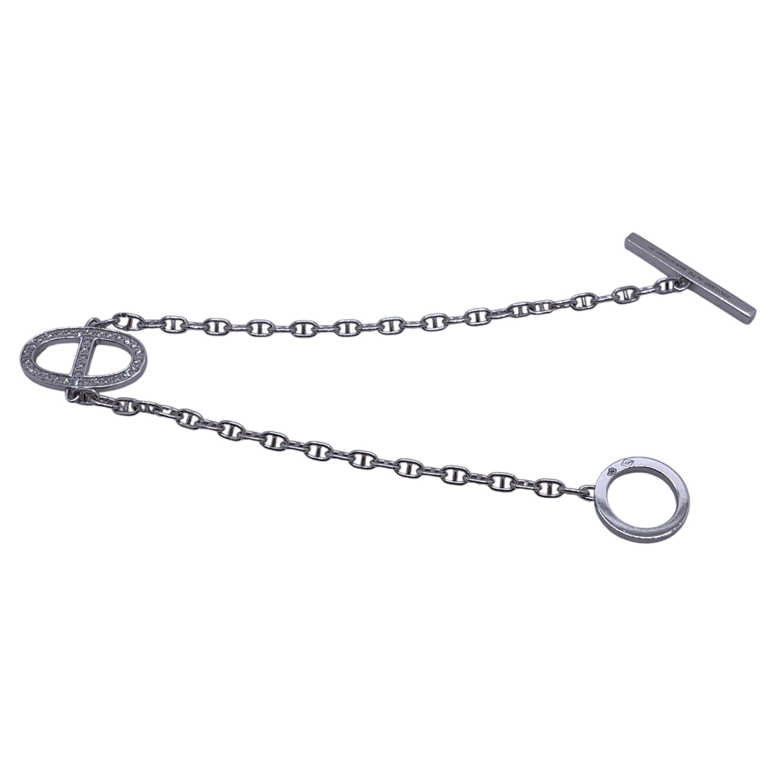Hermes Chaine d'Ancre Contour 18K White Gold Diamond Chain Bracelet For Sale