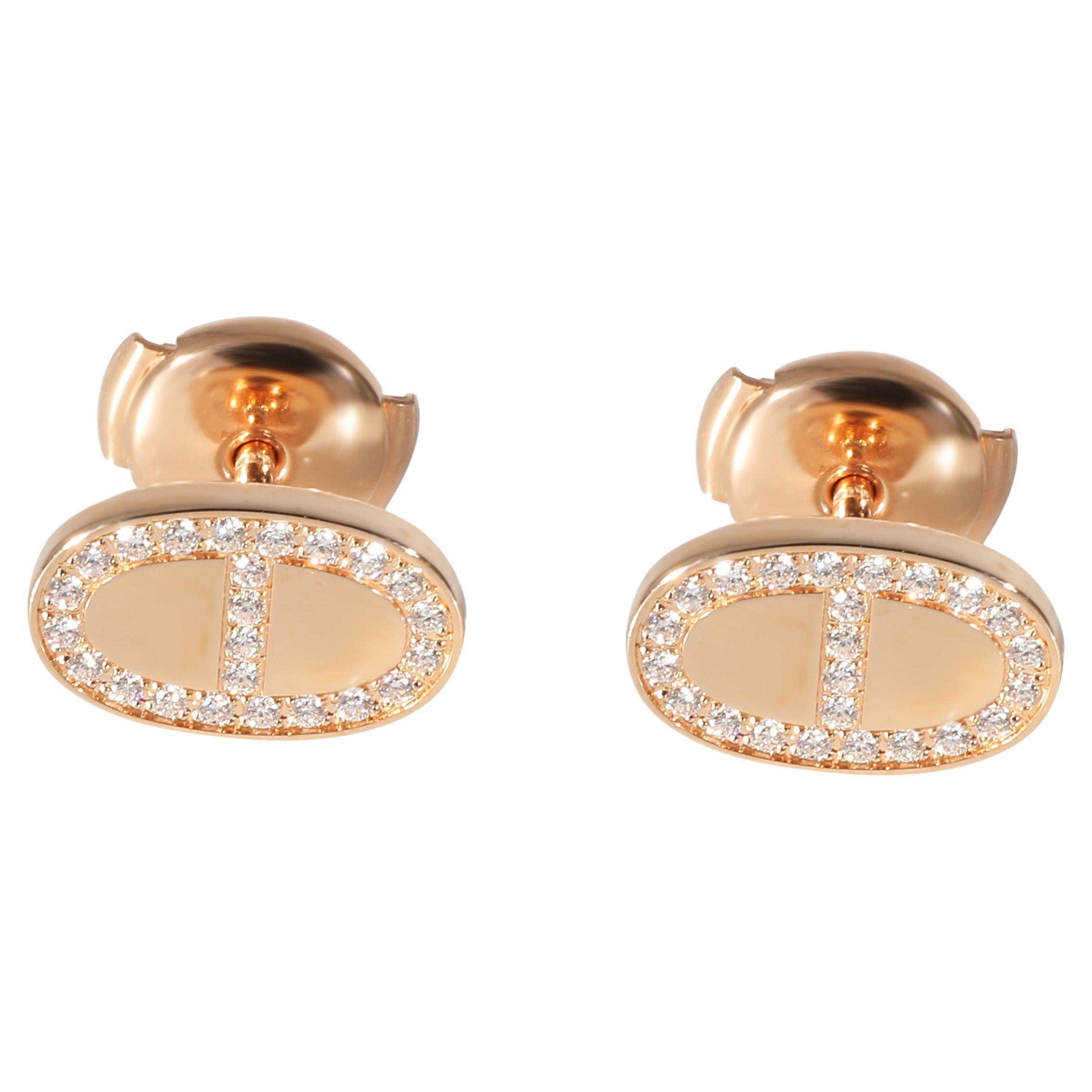 Hermès Chaine d'Ancre Contour Earrings in 18k Rose Gold 0.18 CTW For Sale