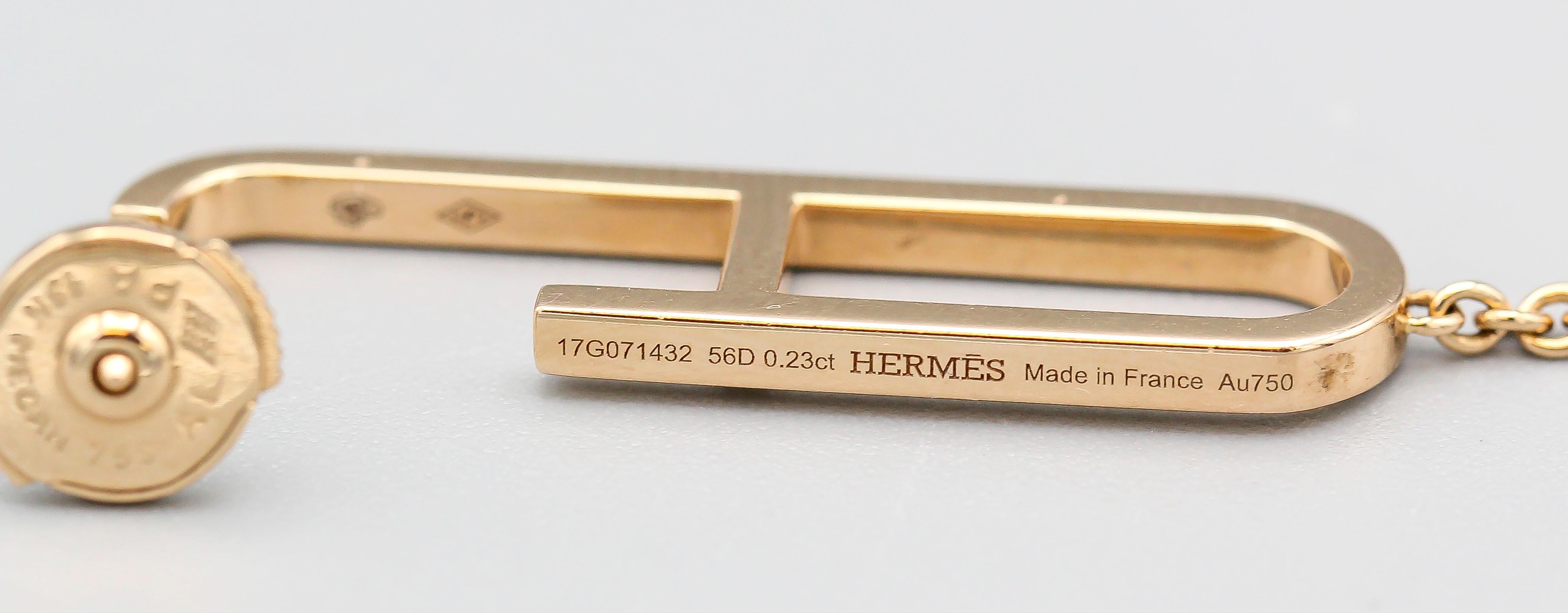 Round Cut Hermes Chaine D'Ancre Diamond 18 Karat Rose Gold Drop Earrings
