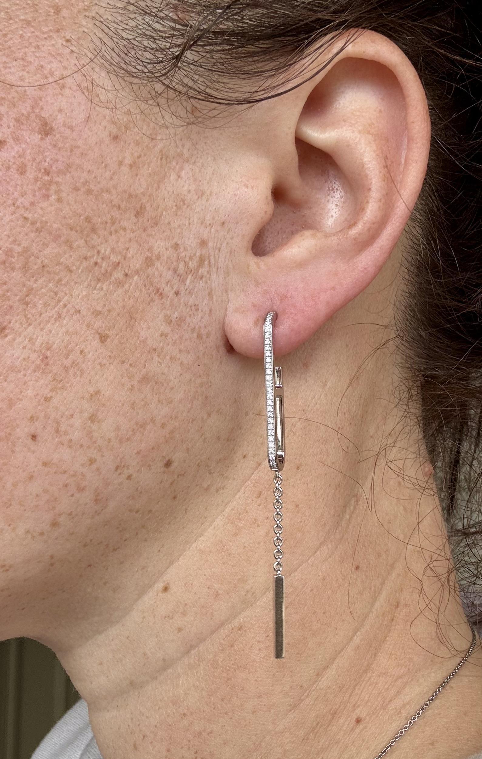 Hermes Chaine D'Ancre Diamond 18K White Gold Dangling Earrings For Sale 3