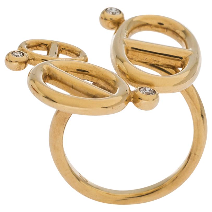 Hermes Chaîne d'Ancre Diamond 18K Yellow Gold Open Ring Size 53