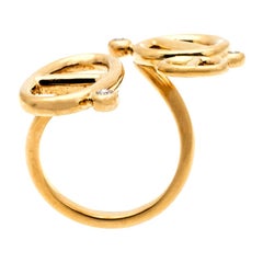 Hermes Chaîne d'Ancre Diamond 18k Yellow Gold Open Ring Size 54