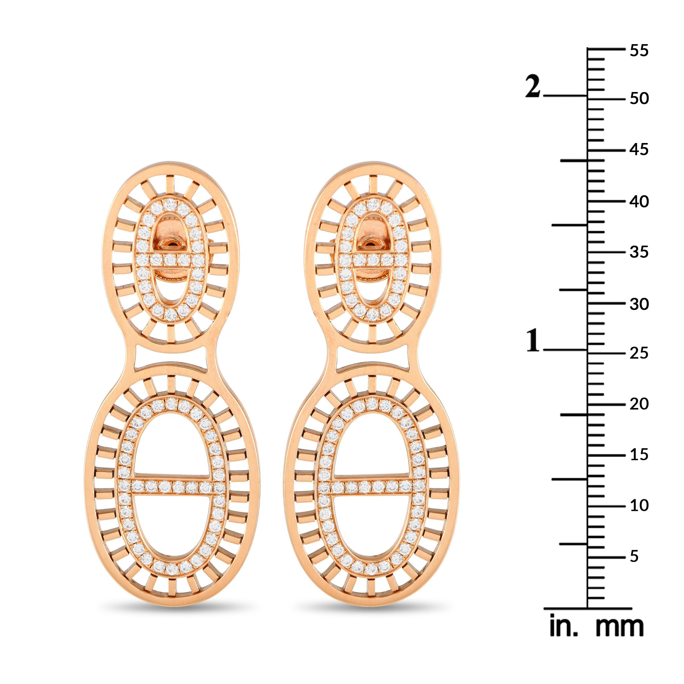Hermes Chaine d'Ancre divine 18K Rose Gold Diamant Ohrringe HE19-012424 im Zustand „Neu“ in Southampton, PA