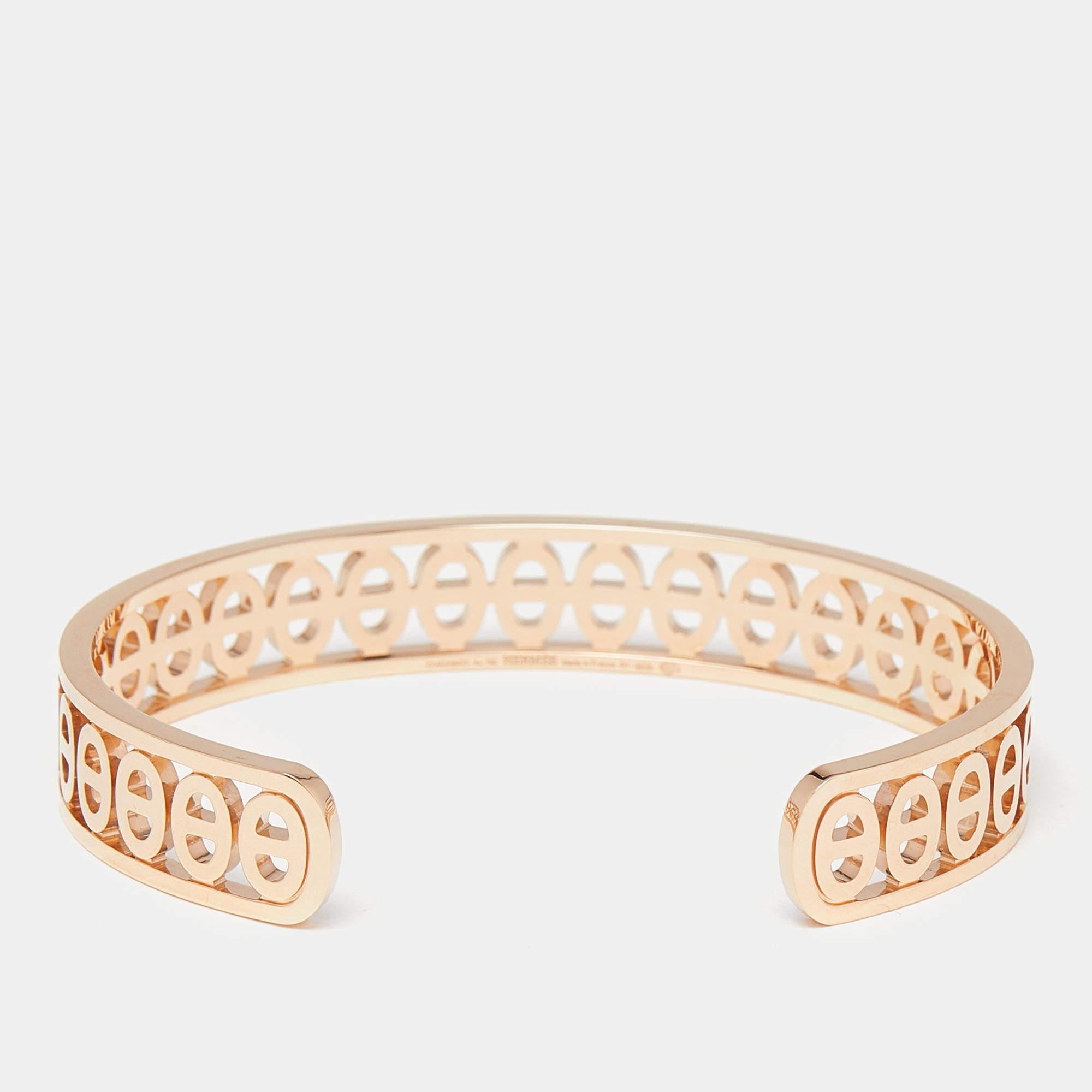 The choice of the best materials coupled with heritage artisanship makes this Hermes Chaine D'ancre Divine bracelet a creation worth cherishing. It sits gracefully on any wrist.

Includes
Original Box, Original Case, Authenticity Card