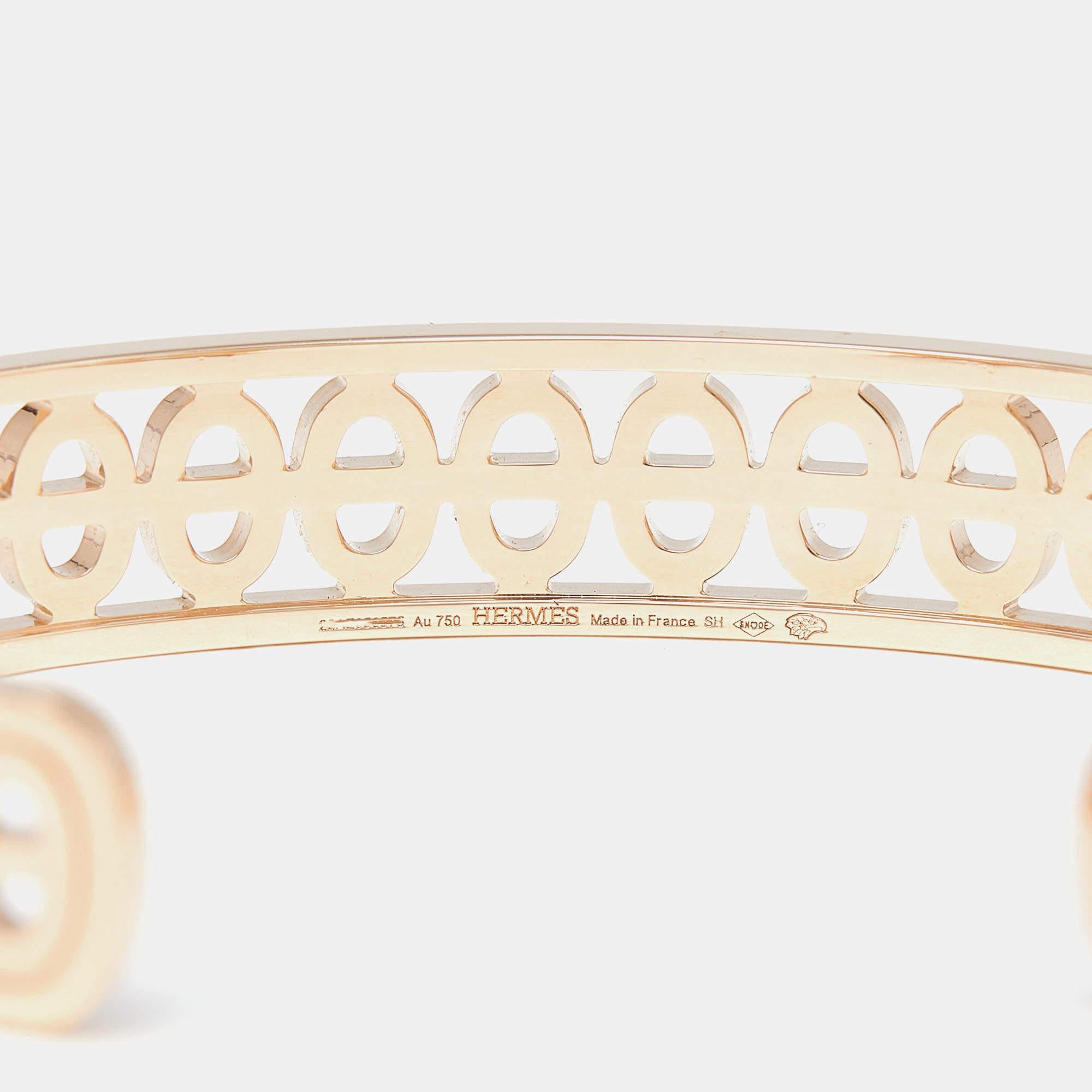  Hermes Chaine D'ancre Divine Or Rose 18K Bracelet manchette ouverte petit modèle SH Pour femmes 