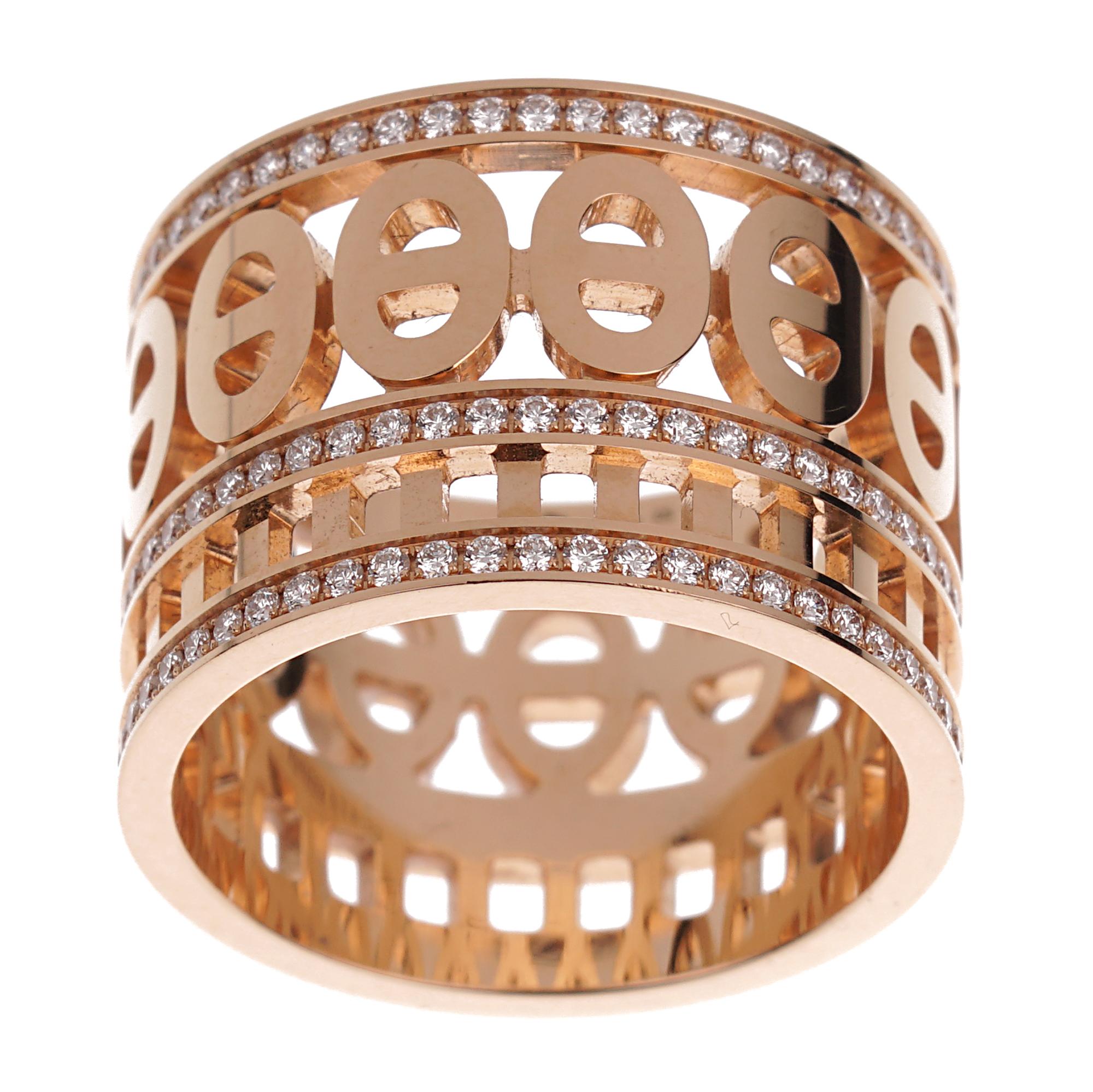 Round Cut Hermes Chaine d'Ancre Divine Rose Gold Diamond Ring For Sale