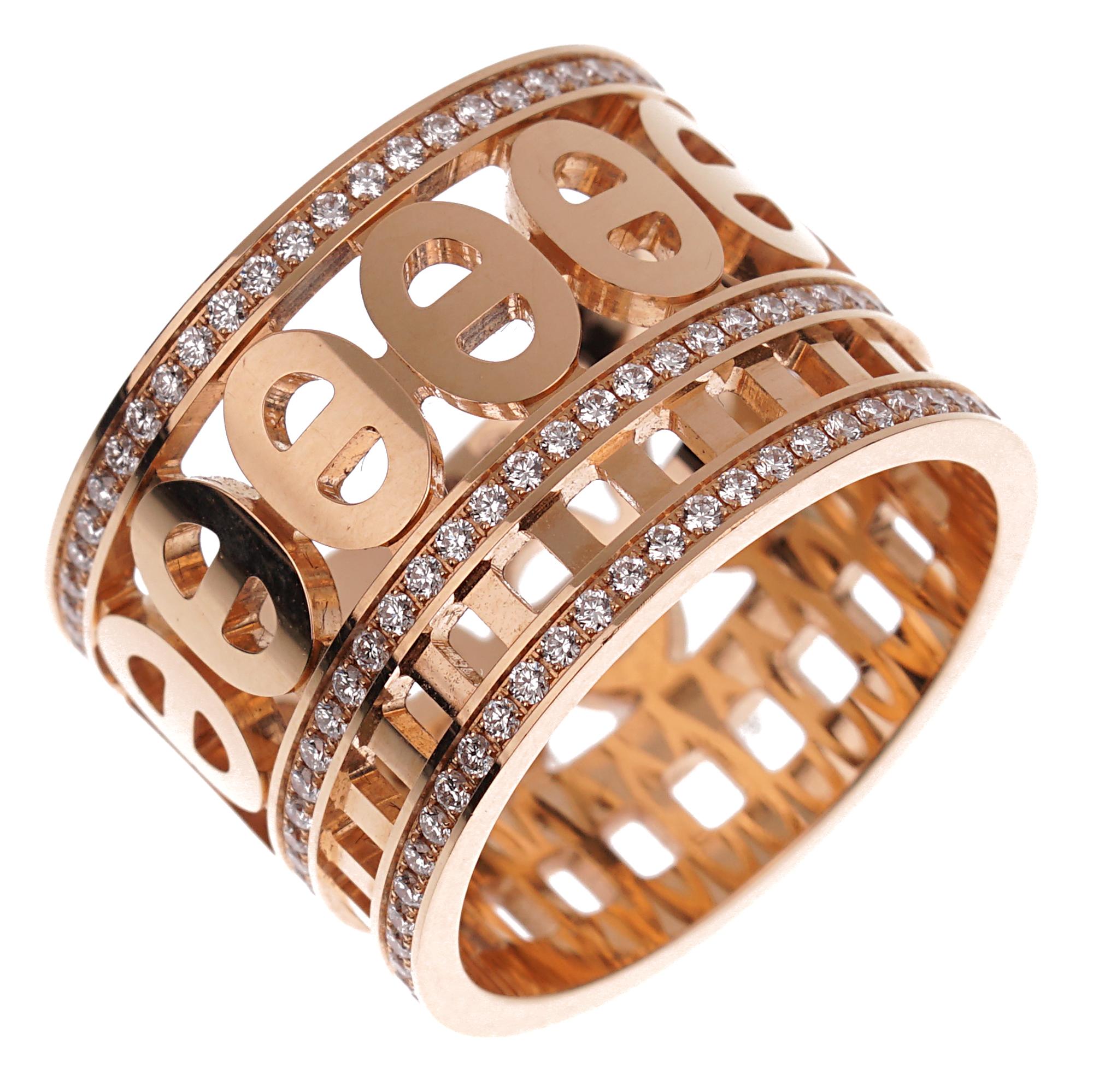 Hermes Chaine d'Ancre Divine Rose Gold Diamond Ring In Excellent Condition For Sale In Feasterville, PA