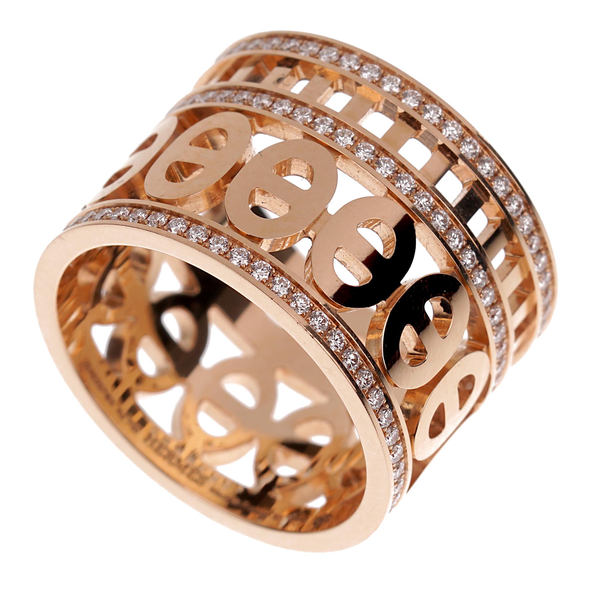 Women's or Men's Hermes Chaine d'Ancre Divine Rose Gold Diamond Ring For Sale
