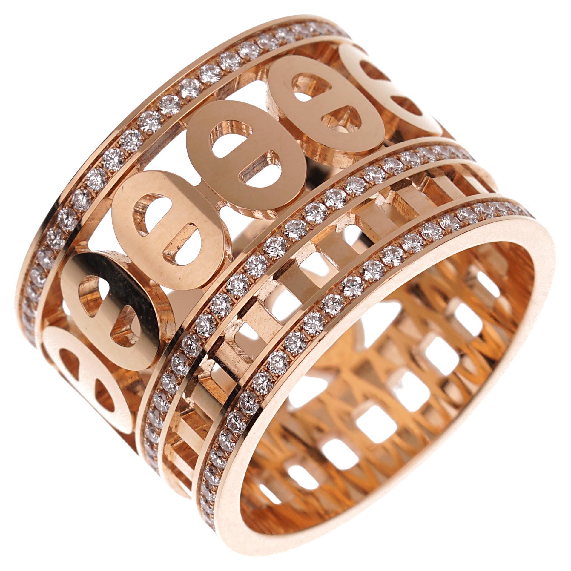 Hermes Chaine d'Ancre Divine Rose Gold Diamond Ring For Sale