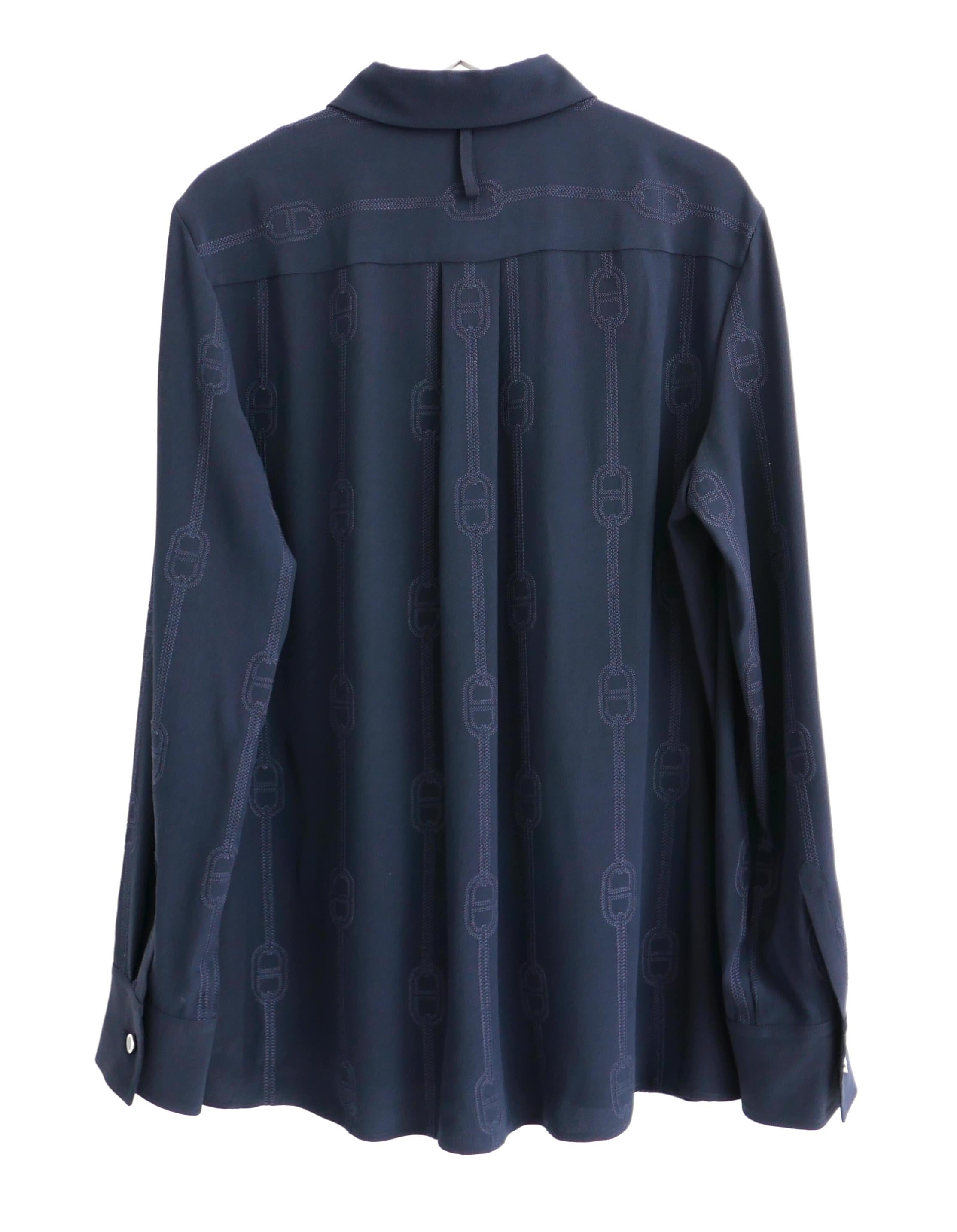 Camicia in seta ricamata Hermes Chaine d'Ancre Navy In condizioni Nuovo in vendita a London, GB