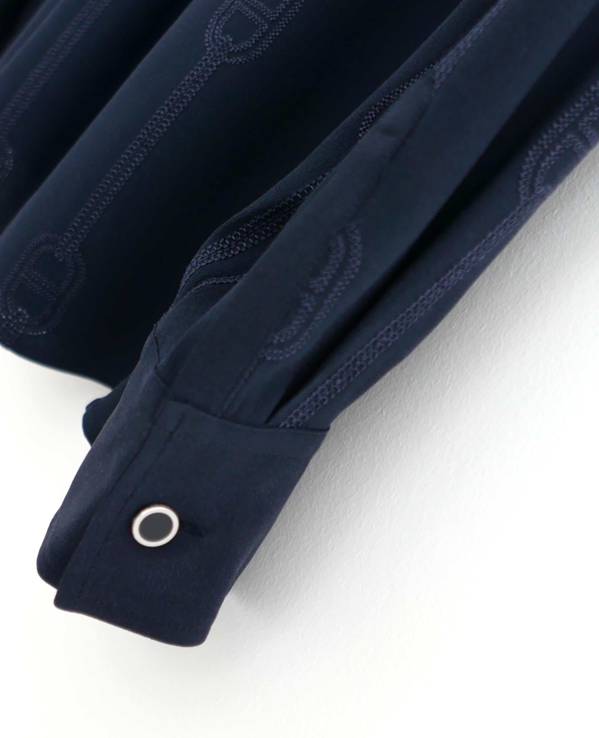 Camicia in seta ricamata Hermes Chaine d'Ancre Navy in vendita 1