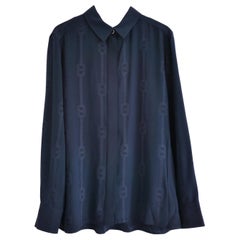 Hermes Chaine d'Ancre Embroidered Silk Shirt Navy