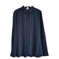 Hermes Chaine d'Ancre Embroidered Silk Shirt Navy