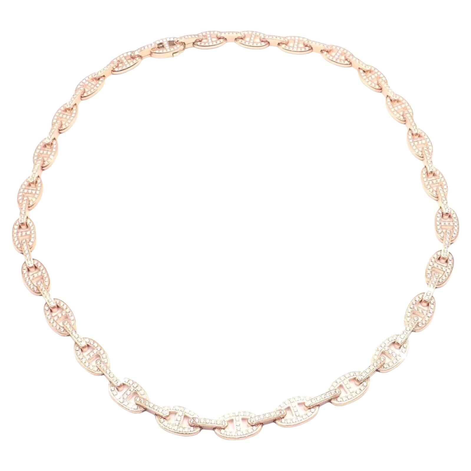 Hermes Chaine d'ancre Enchaine Diamond Rose Gold Link Necklace