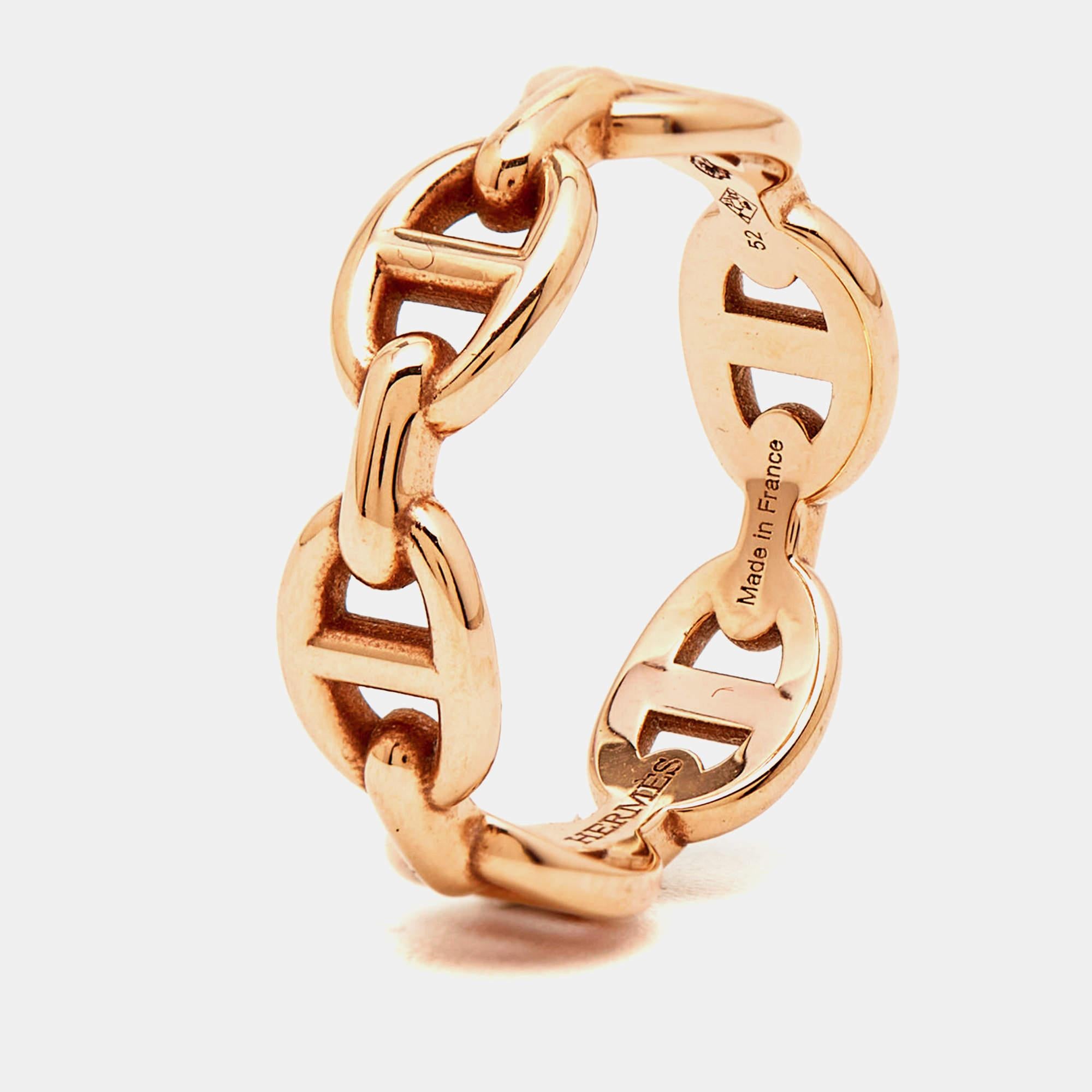 Hermès Chaine d'Ancre Enchainee 18k Rose Gold Ring Size 52 1
