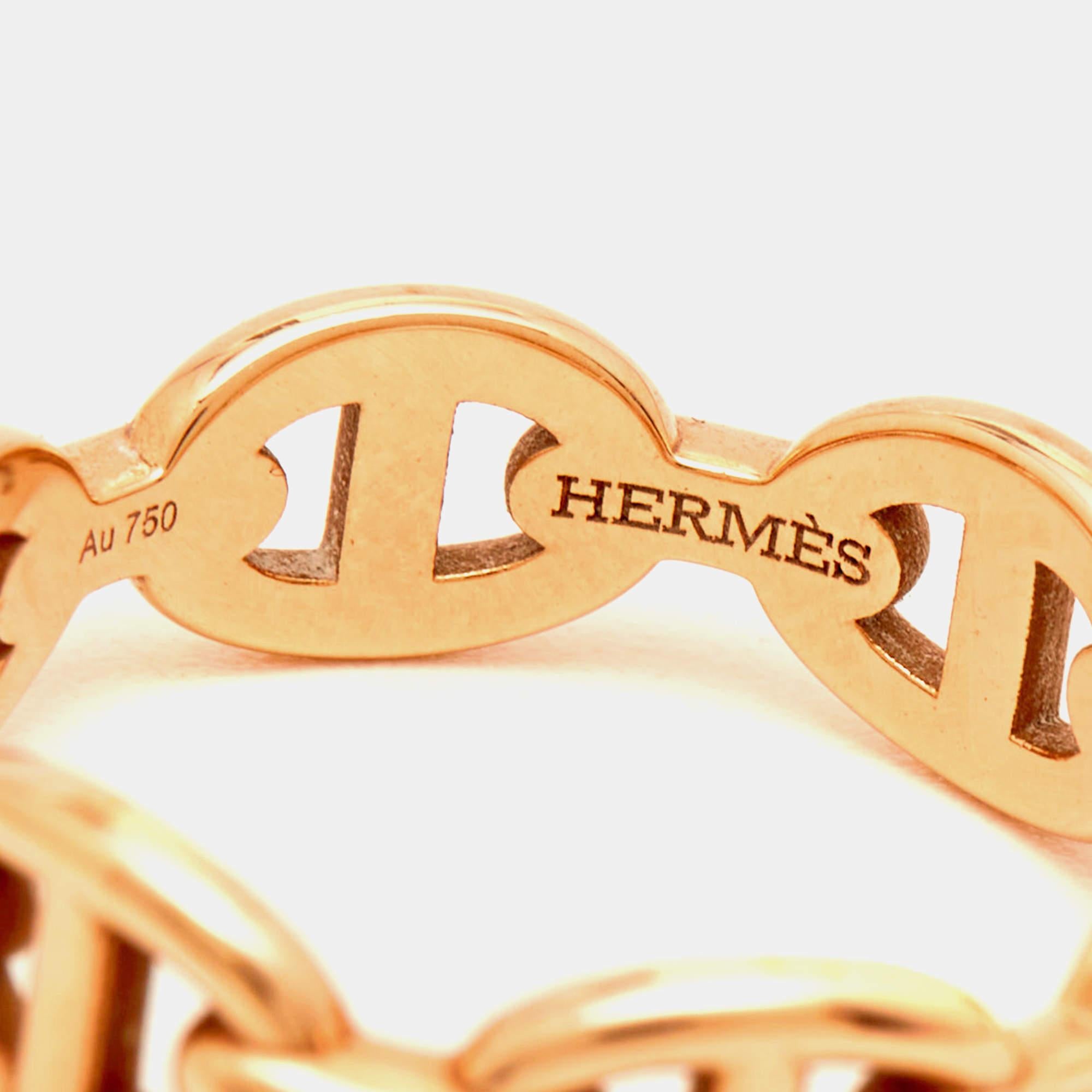 Hermès Chaine d'Ancre Enchainee 18k Rose Gold Ring Size 52 2