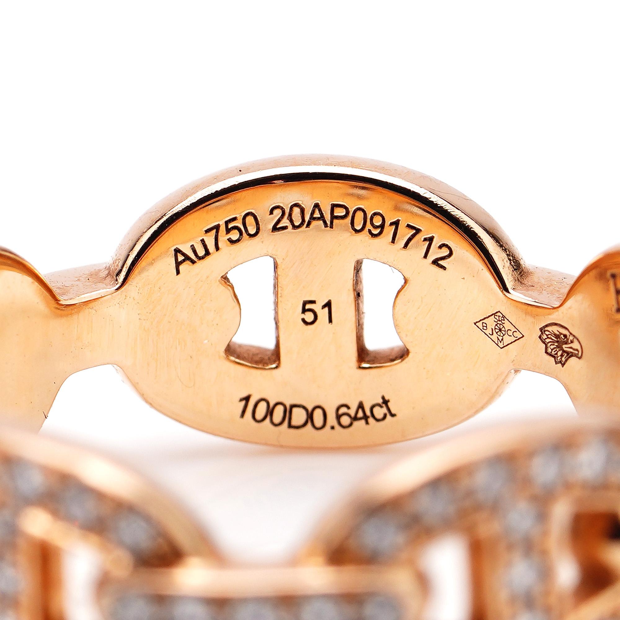 18 Karat Goldring mit Diamanten von Hermès Chaine d'Ancre Enchainee im Zustand „Gut“ in Braintree, GB