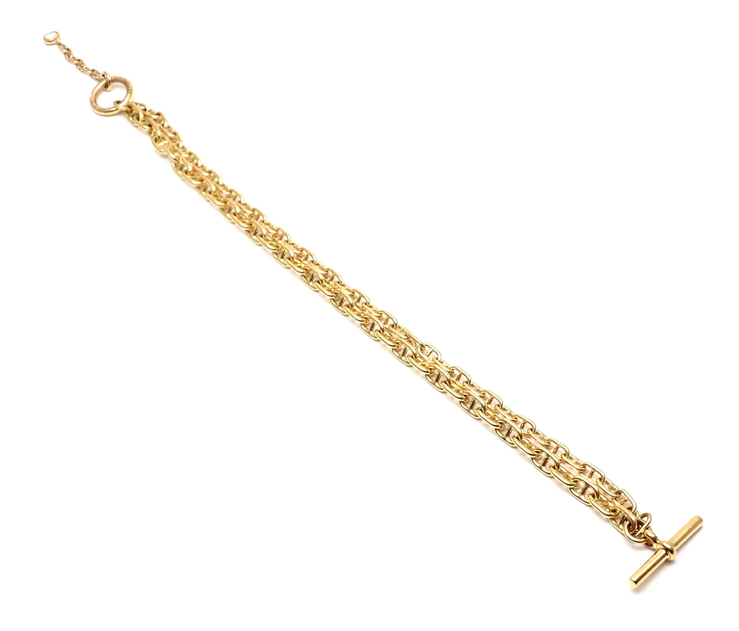 Hermes Chaine d'Ancre Enchainee Diamond Yellow Gold Double Link Toggle Bracelet 3