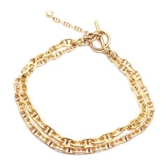 Hermes Chaine d'Ancre Enchainee Diamond Yellow Gold Double Link Toggle Bracelet
