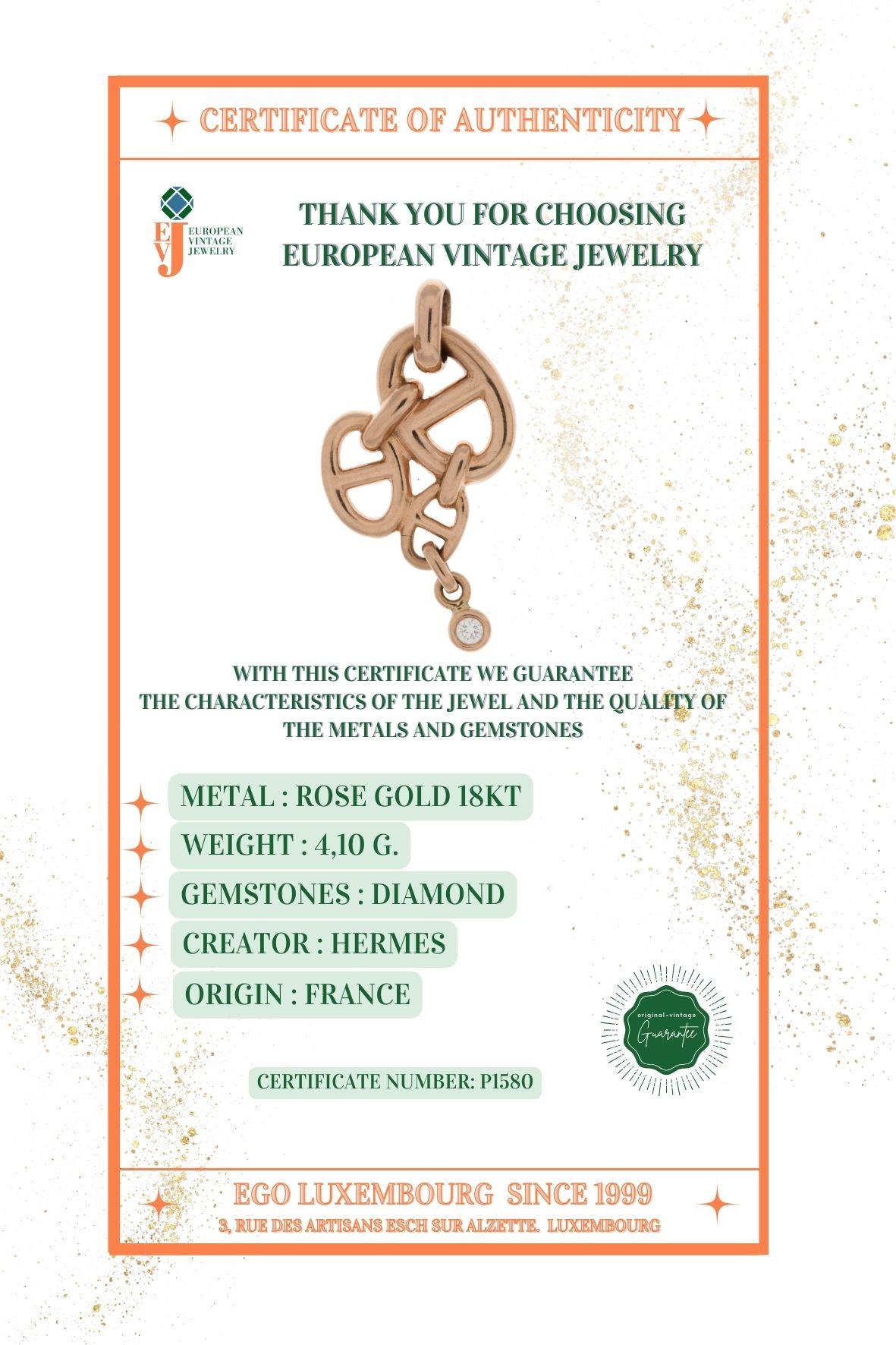 Hermes Chaine d'Ancre Enchainee Pendant 18 karat Rose Gold For Sale 1